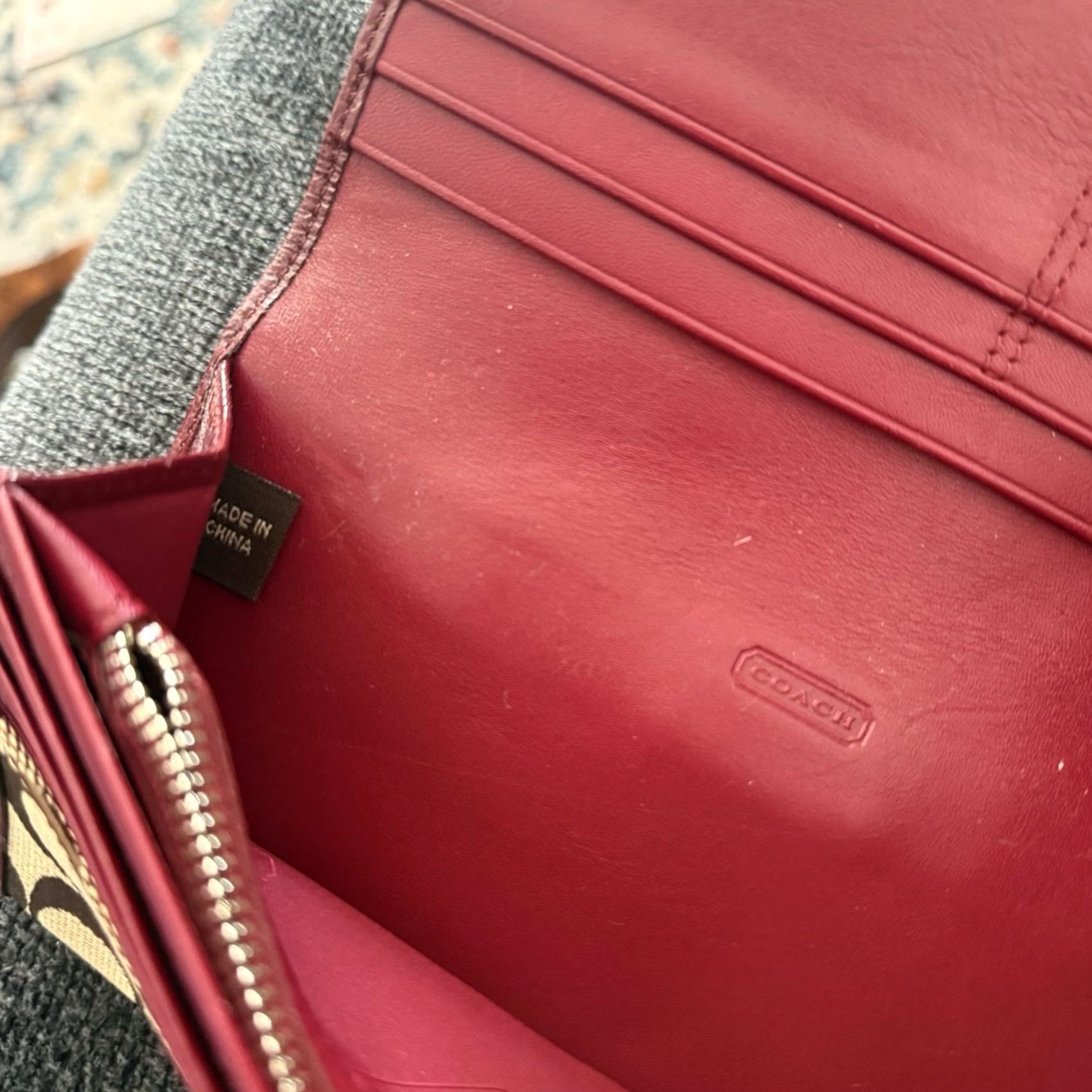 Coach Coach Wallet Checkbook Clutch Red Berry Khaki Mahogany Maroon Women Size ONE SIZE - 4 Thumbnail