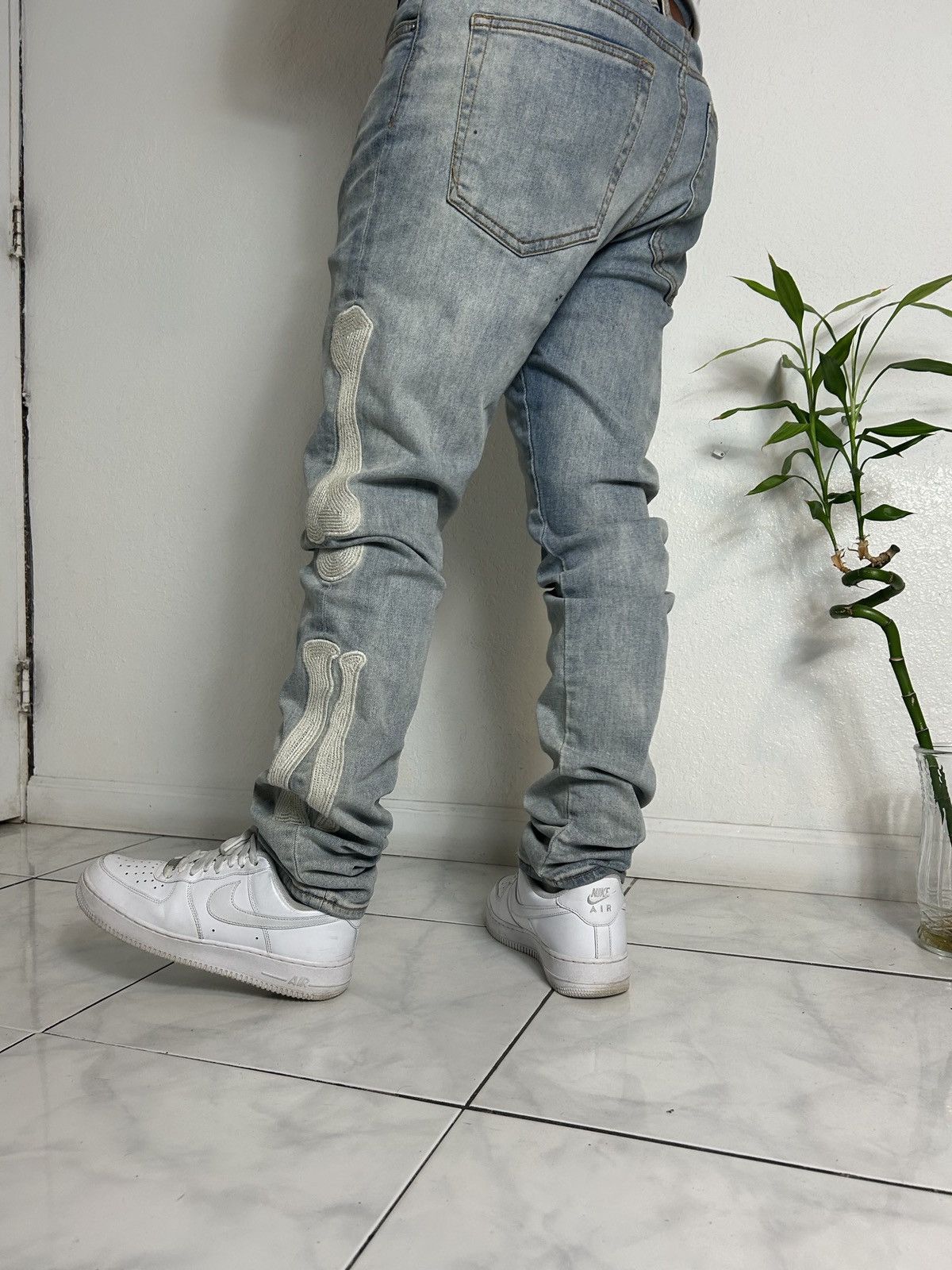 MNML Custom washed distressed denim jeans with skeleton bones Size US 36 / EU 52 - 3 Thumbnail