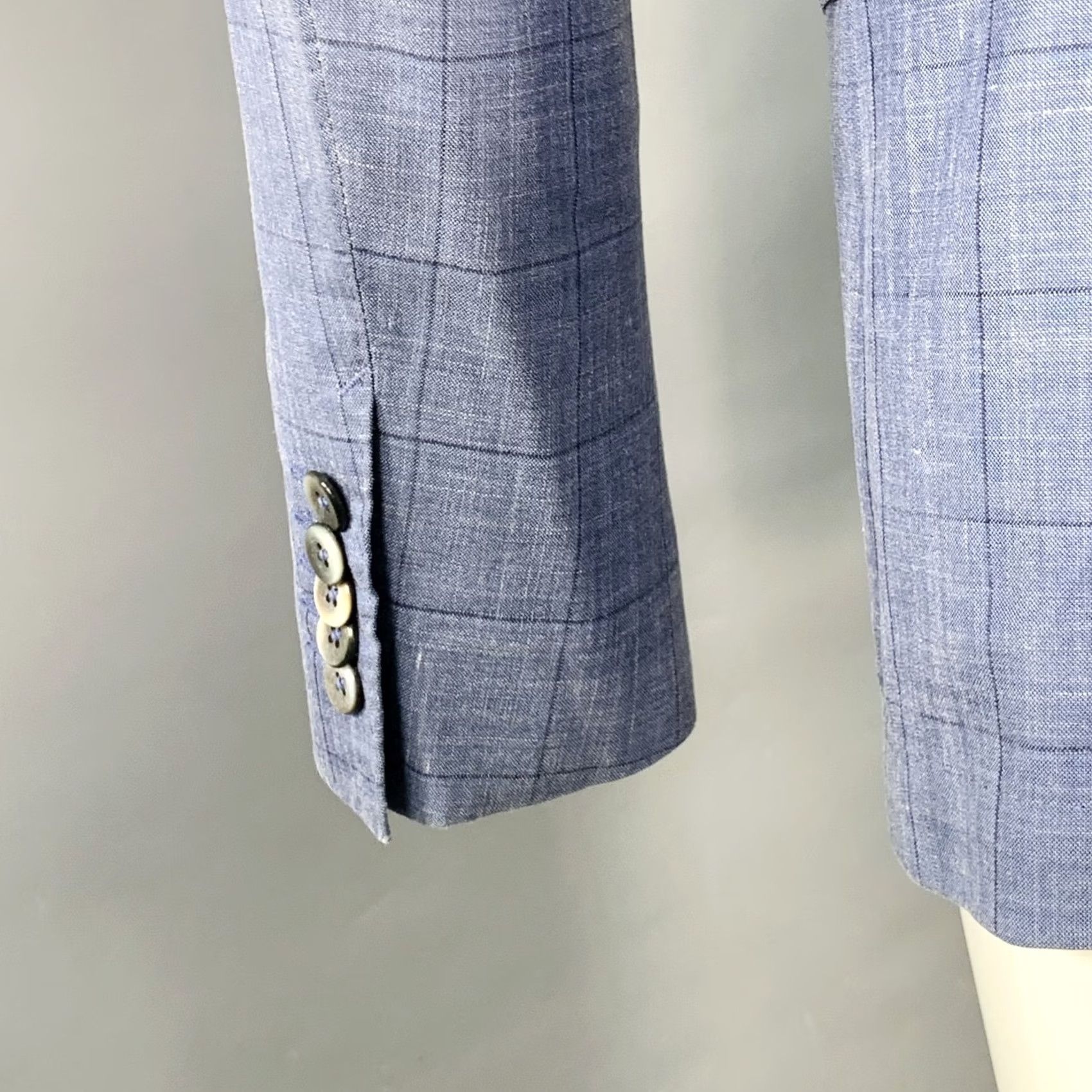 Hugo Boss HUGO BOSS Sport Coat Size 40 Blue Black Window Pane Silk Linen Tailored Fit Size US XXS / EU 40 - 5 Thumbnail