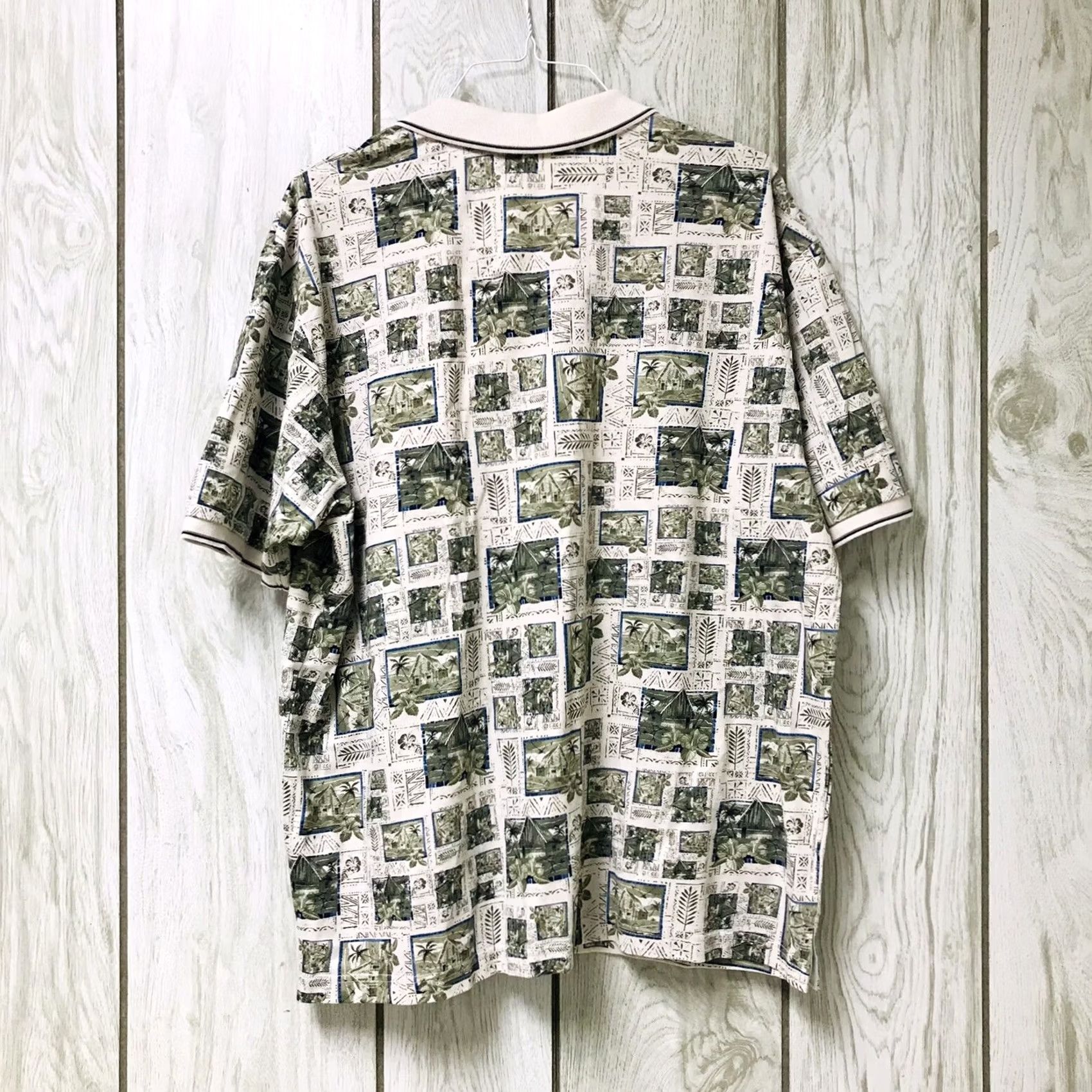 Vintage Knightsbridge Men Polo Shirt XL Tropical Island All Over Print Short Sleeve Green 100% Cotton Casual Golf Tennis Rugby Fishing Beach Size US XL / EU 56 / 4 - 2 Thumbnail