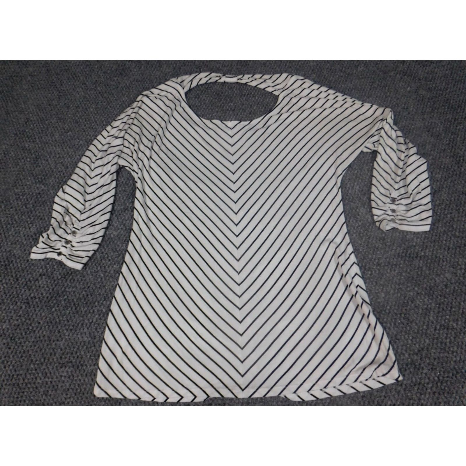 White House Black Market White House Black Market Blouse Womens Medium White Striped Pullover Crew Neck Stretch Casual Rayon Regular Size M / US 6-8 / IT 42-44 - 7 Thumbnail