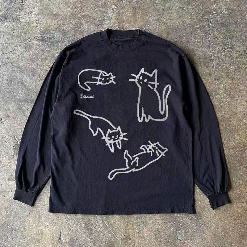 Japanese Brand Black washed vintage cat print long-sleeved t-shirt Size US M / EU 48-50 / 2 - 1 Thumbnail