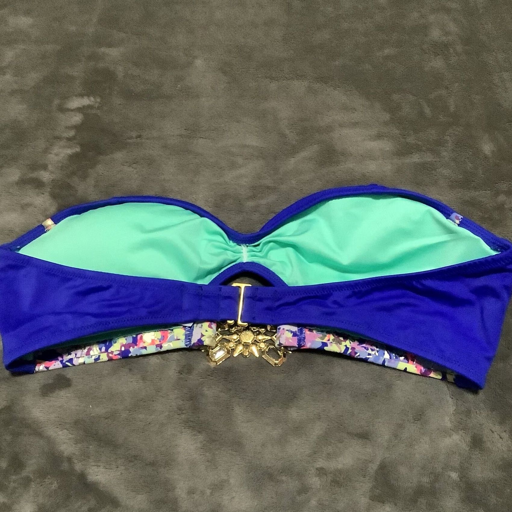 Victoria's Secret Victoria's Secret Bikini Top L Multicolor Halter Beaded Glitter Rhinestone Sequin Stone Floral Boho Aloha Beach Size ONE SIZE - 5 Thumbnail