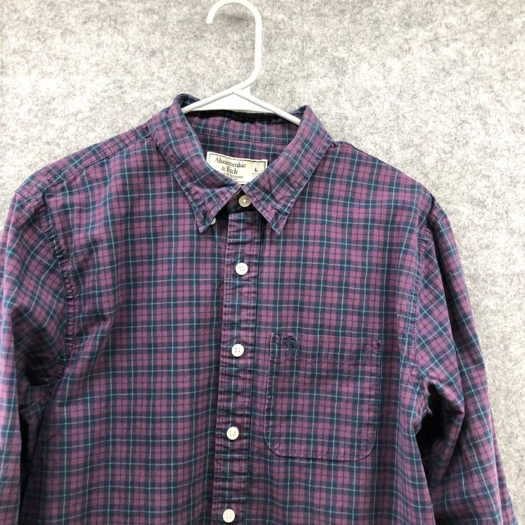 Abercrombie & Fitch Abercrombie & Fitch Men's Purple Plaid Cotton Long Sleeve Button-Down Shirt size L Casual Workwear Size US L / EU 52-54 / 3 - 3 Thumbnail