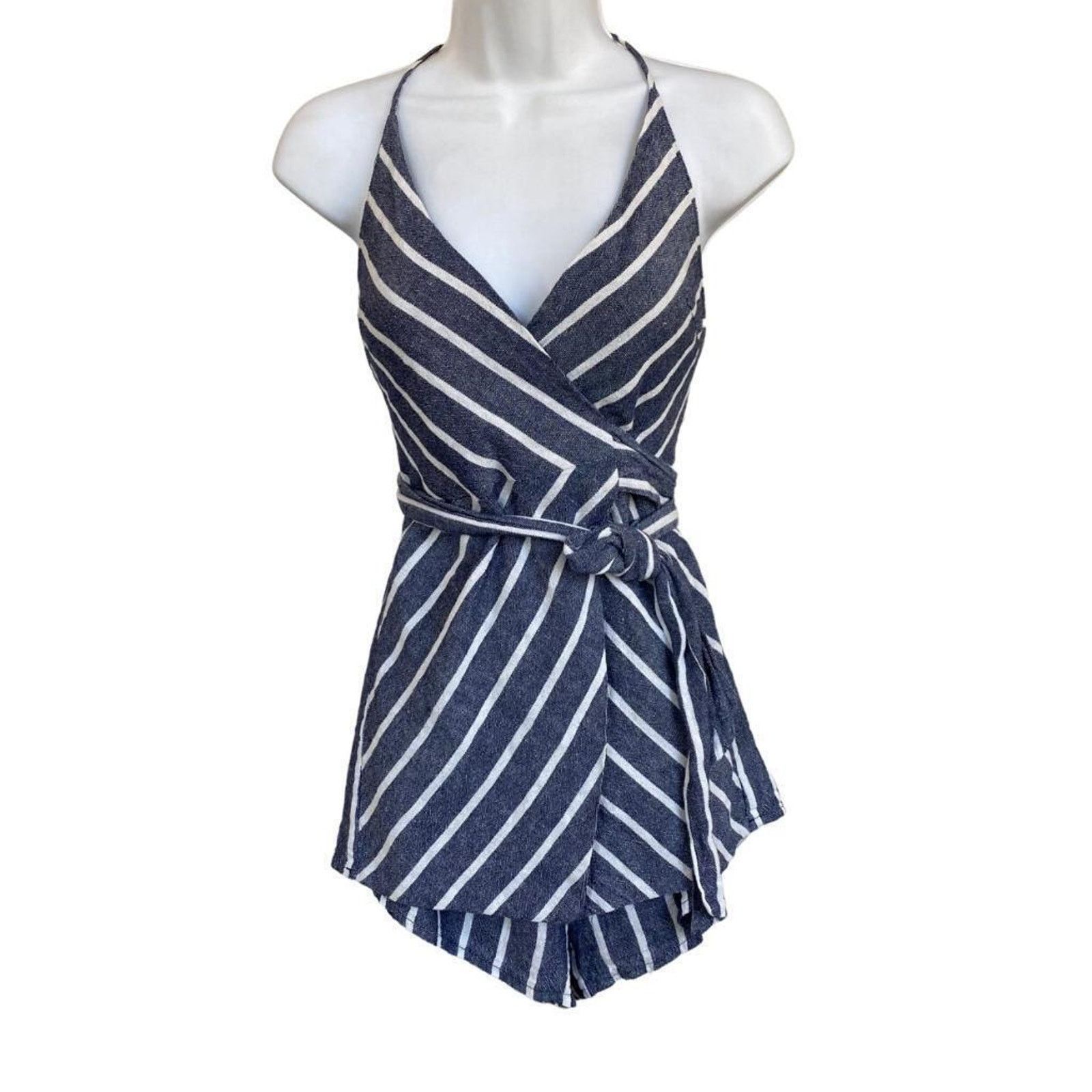 Other Here Comes The Sun XS Navy & White Stripe Wrap Halter Romper Size 25" / US 0 / IT 36 - 1 Thumbnail