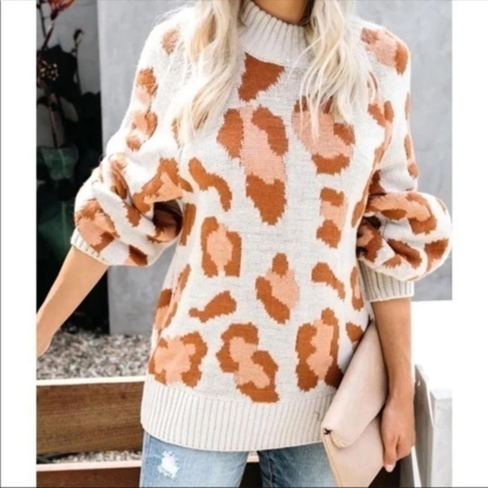 Designer × Other Leopard Print Sweater Lantern Sleeve Crew Neck NWT Size M / US 6-8 / IT 42-44 - 1 Thumbnail