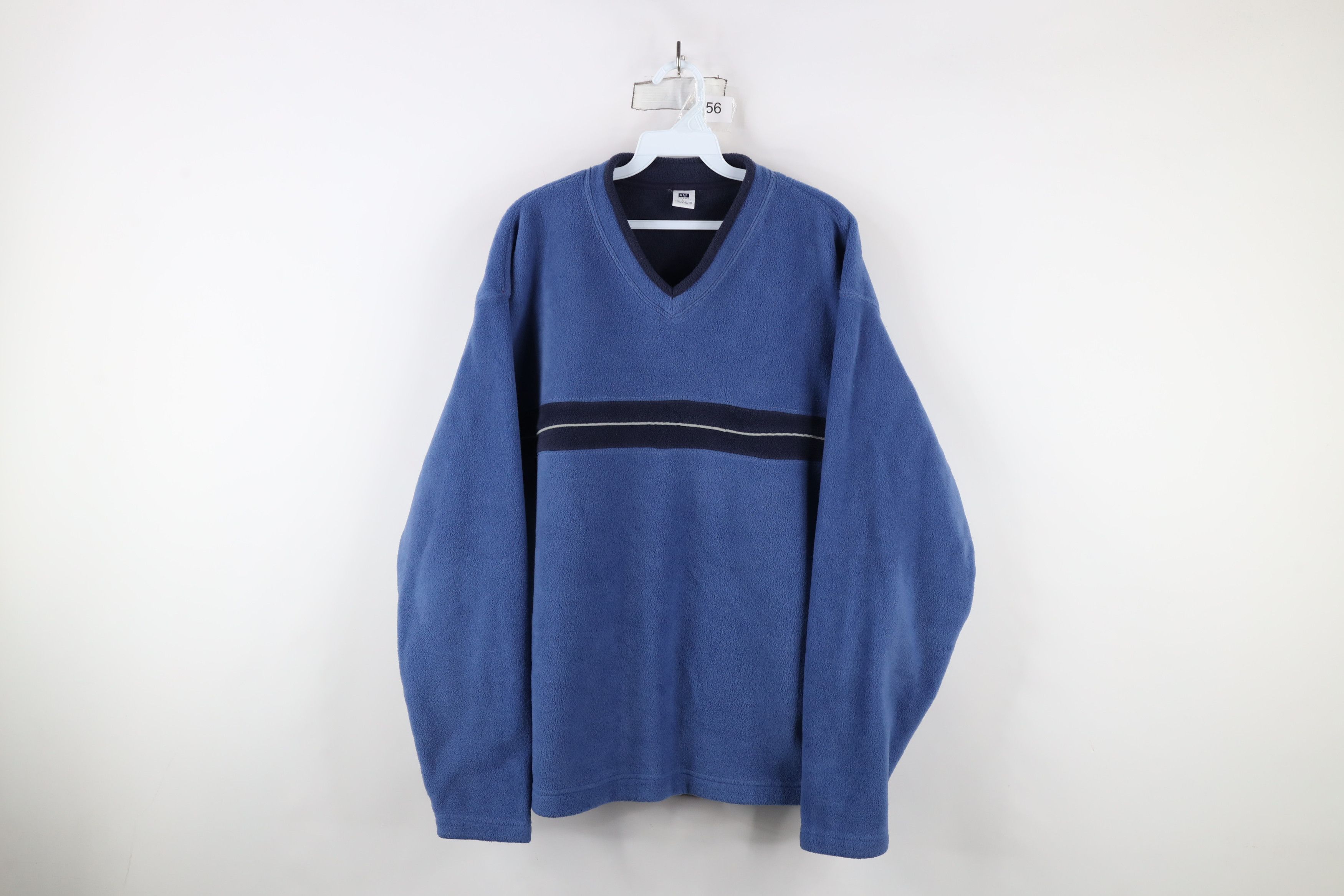 Vintage 90s Gap Color Block Thick Fleece V-Neck Sweater Blue