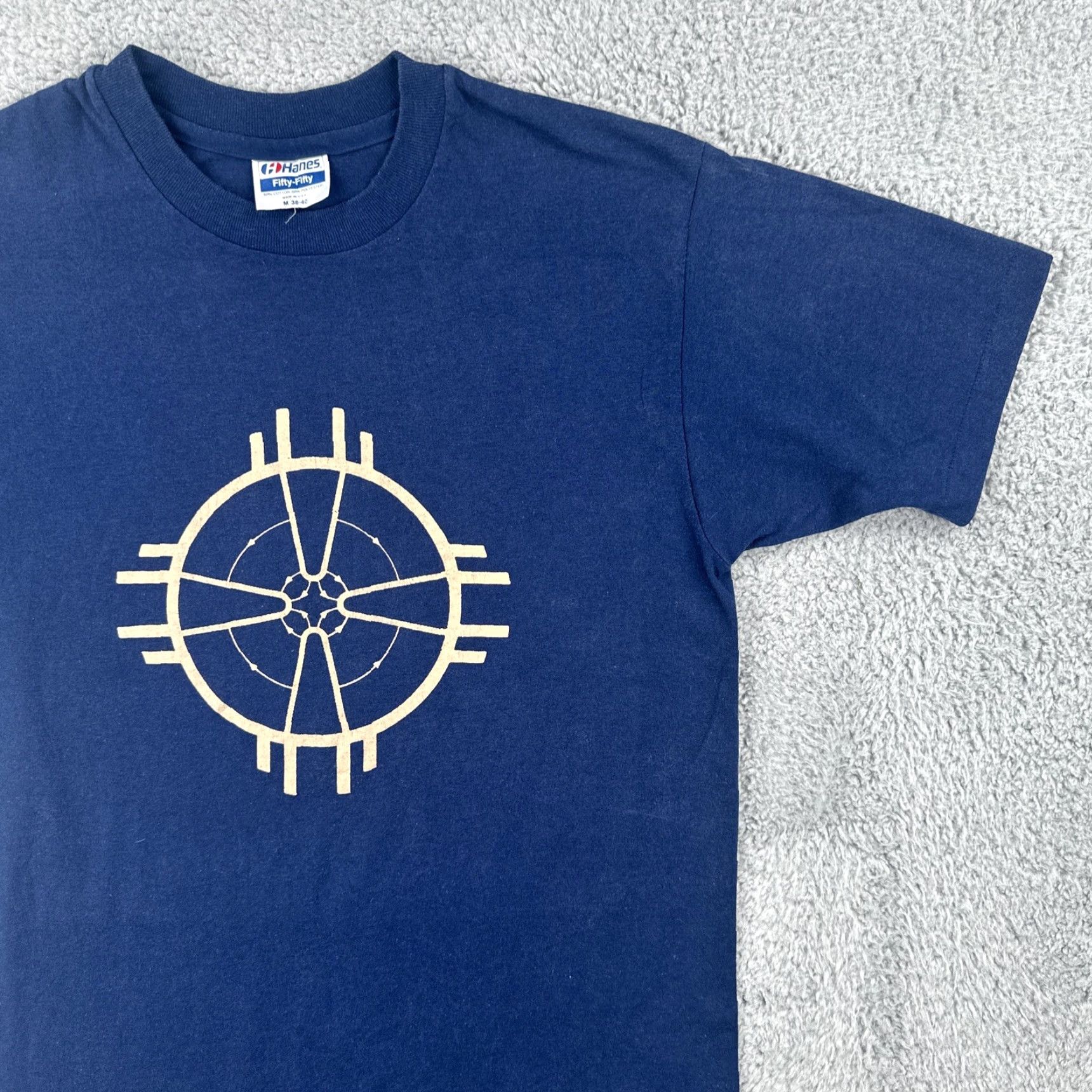 Hanes VINTAGE Hanes Fifty-Fifty 80s Men’s M Short Sleeve T Shirt Blue Zia Symbol Mens Size US M / EU 48-50 / 2 - 2 Thumbnail