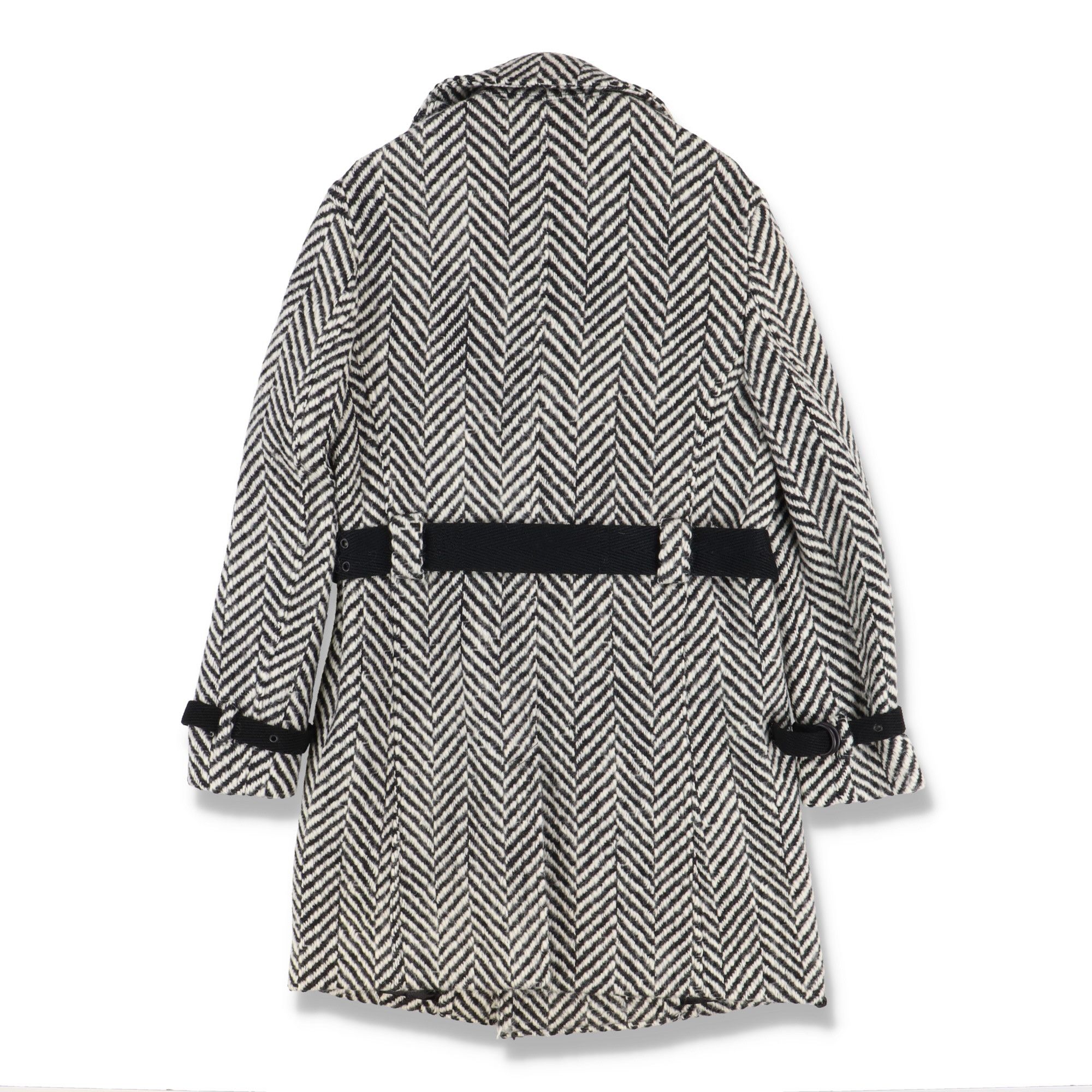Saint Laurent Paris Black and White Herringbone Wool Belted Coat Size US XS / EU 42 / 0 - 9 Thumbnail