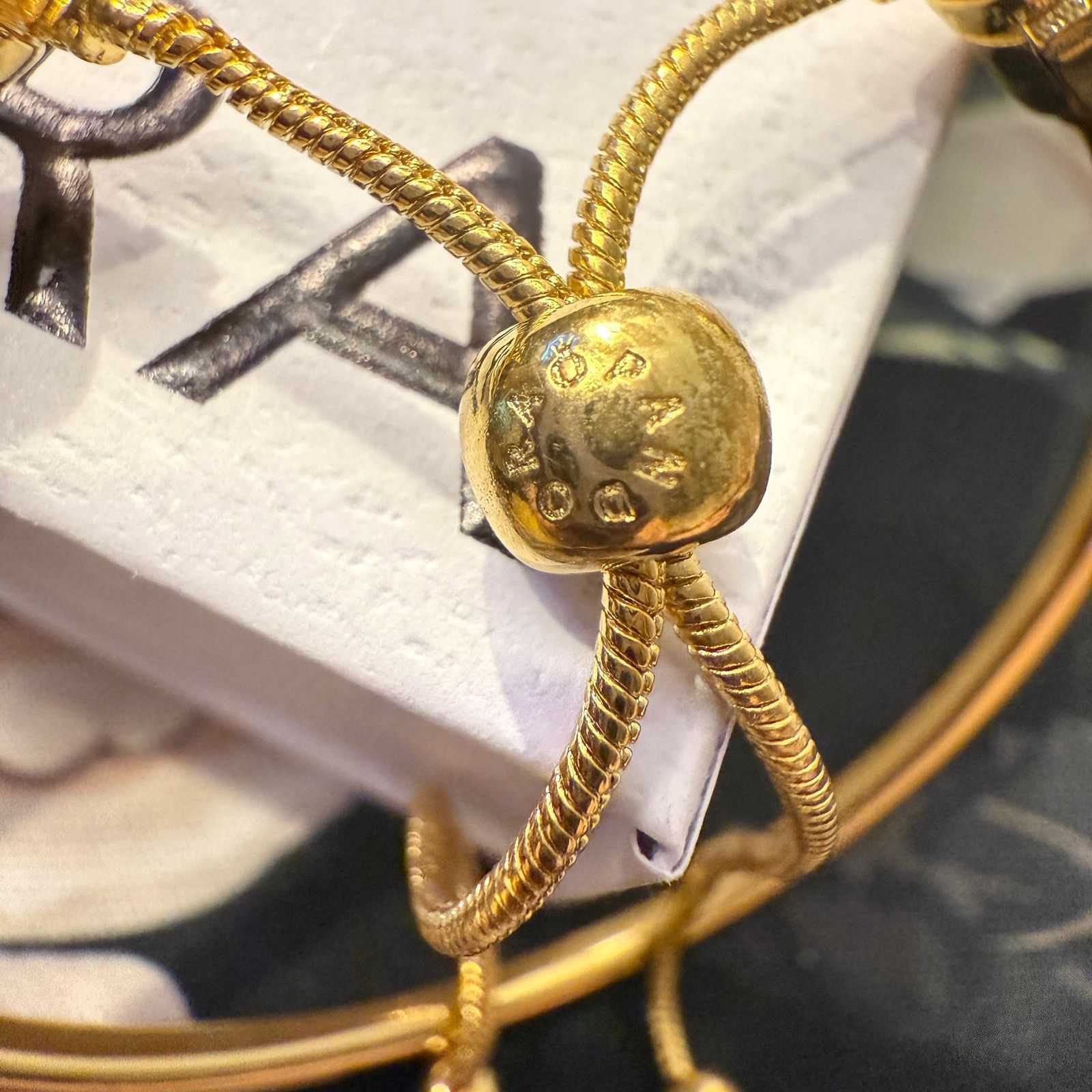 pandora Authentic Pandora, SZ 2 Med, Gold Plated Bangle Slider Size ONE SIZE - 3 Thumbnail