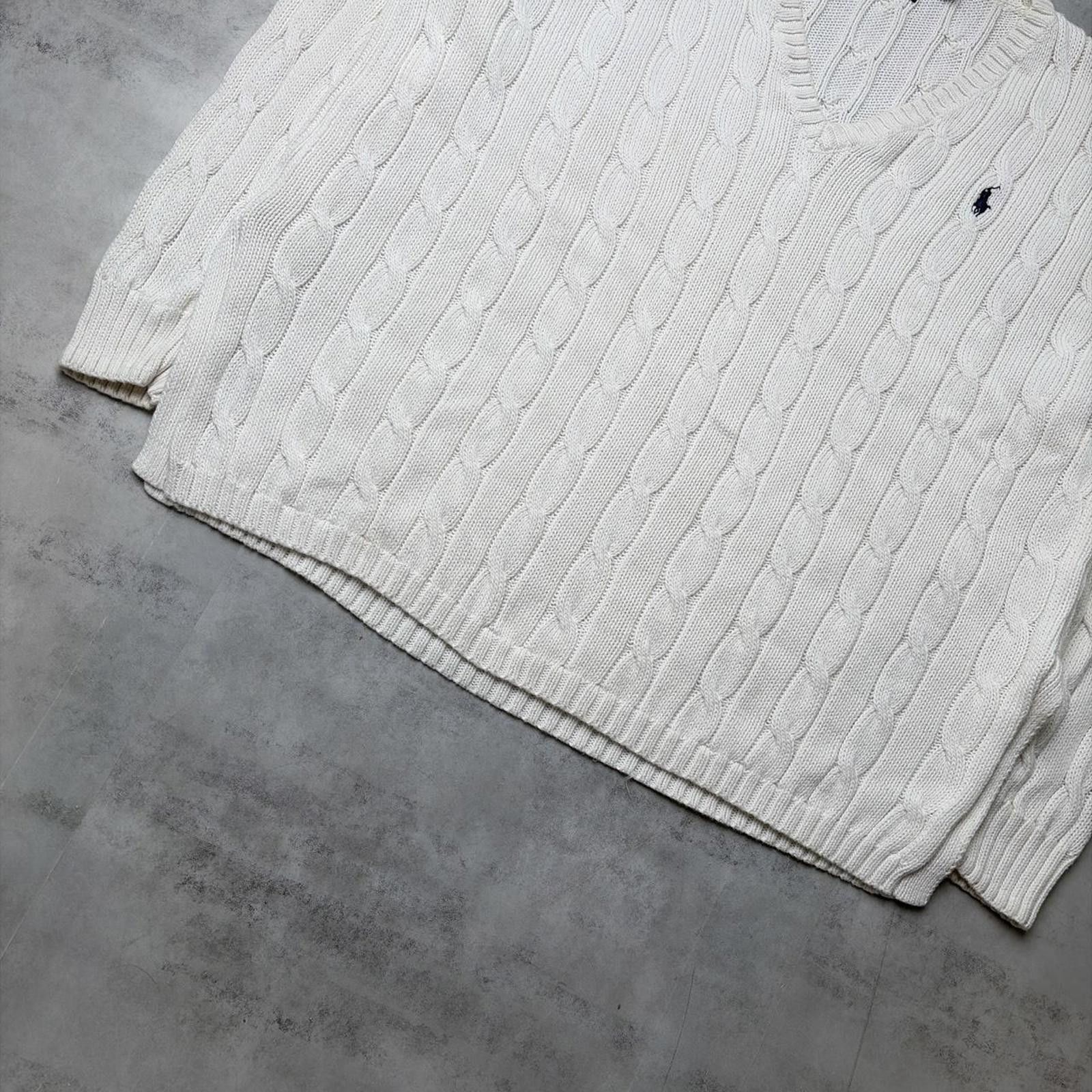 Polo Ralph Lauren Y2K White Polo Ralph Lauren Quilted Knit V-Neck Sweater Size M / US 6-8 / IT 42-44 - 6 Thumbnail