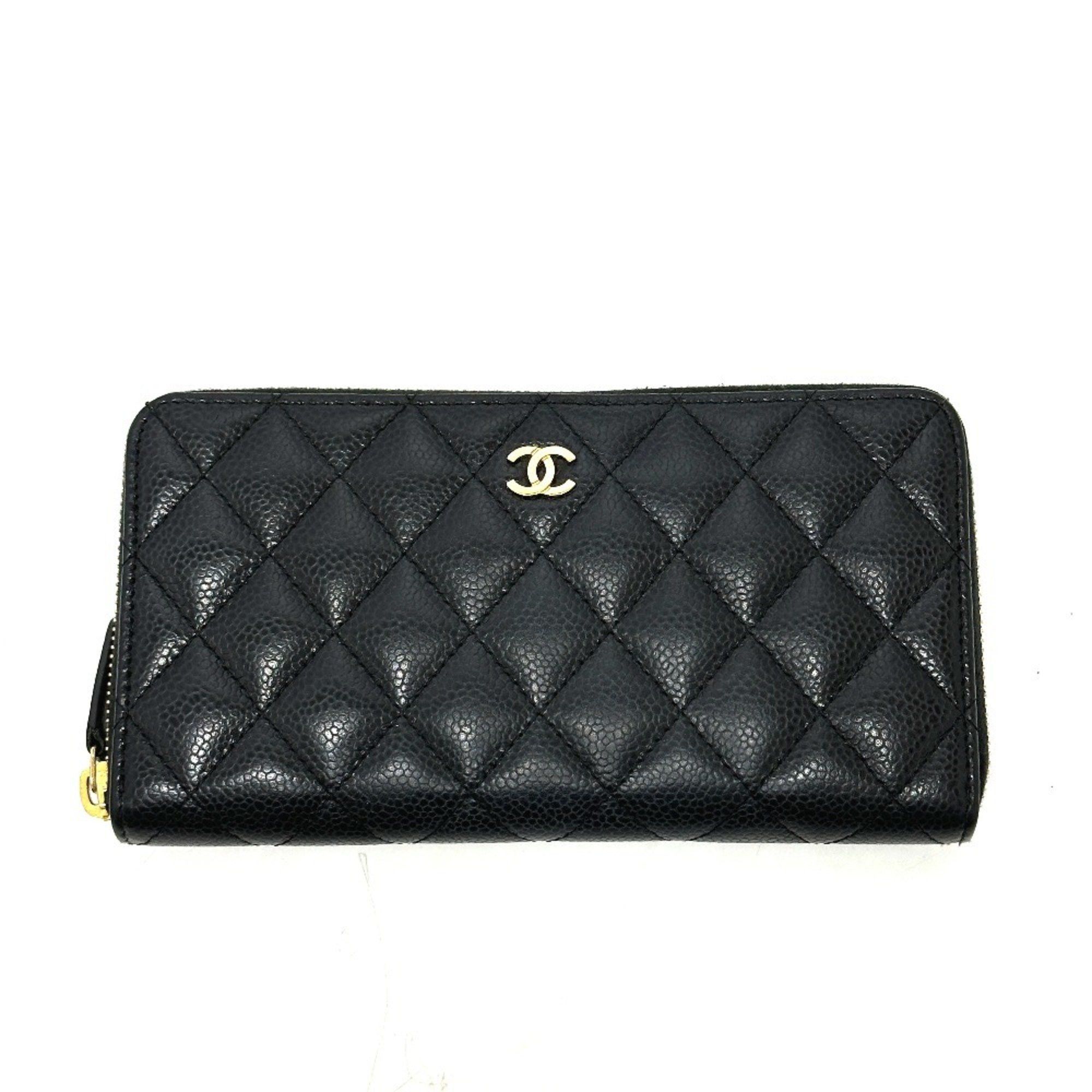 Chanel CHANEL A50097 Coco Mark Matelasse Wallet, Long Caviar Leather, Women's, Black Size ONE SIZE - 1 Thumbnail