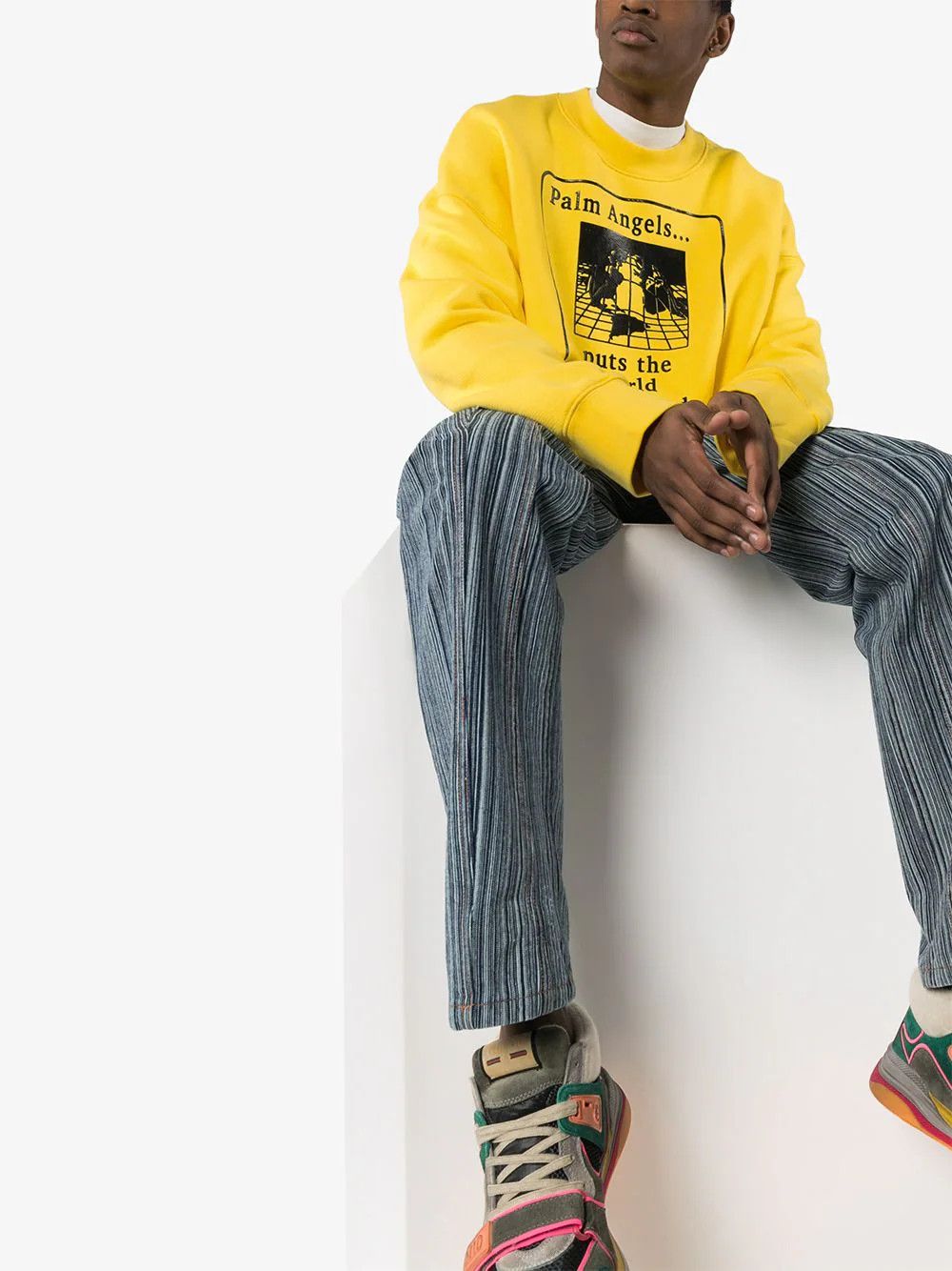 Palm Angels Yellow World In Your Hands Oversized Logo Sweatshirt Size US L / EU 52-54 / 3 - 3 Thumbnail