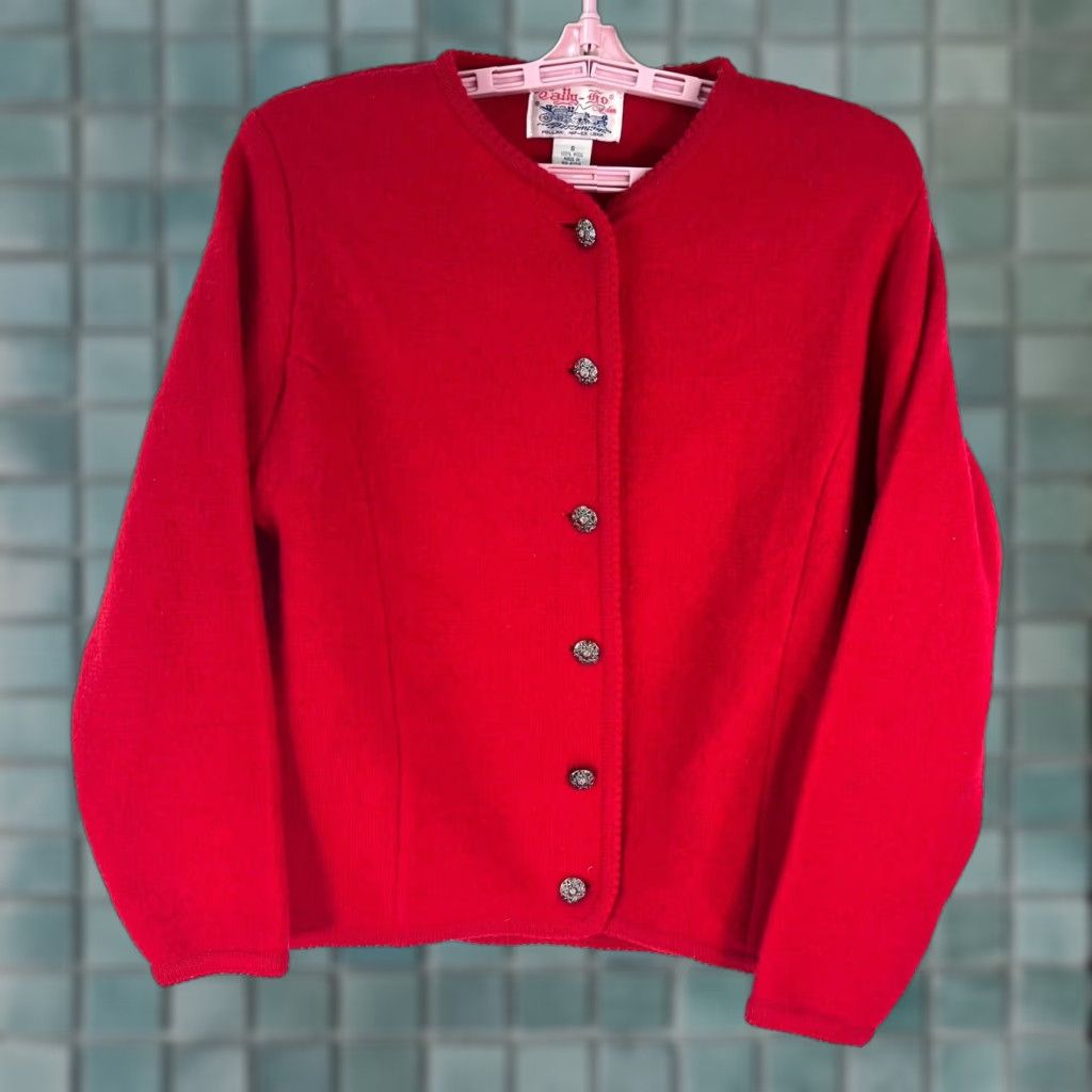 Vintage VINTAGE Tally Ho Wool Cardigan Sweater Womens Size 8 Red V-Neck Tight Knit Long Sleeve 90s Size M / US 6-8 / IT 42-44 - 1 Thumbnail