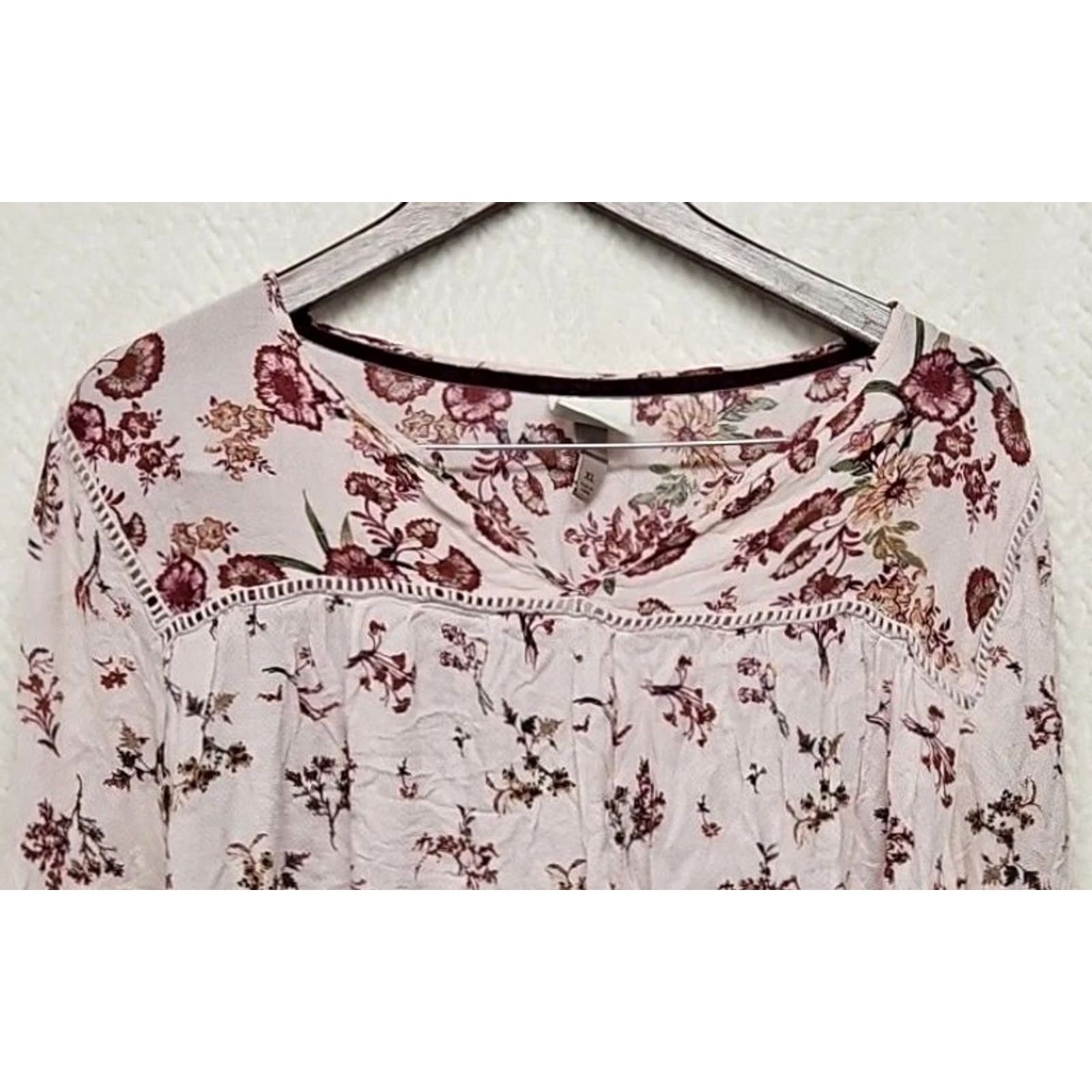 Vintage Knox Rose Blouse Long Sleeve Floral Lace Hem Rayon Pink XL Women’s Blouse, Boho Cottagecore, Rose Theme, Regular Fit Size XL / US 12-14 / IT 48-50 - 3 Thumbnail