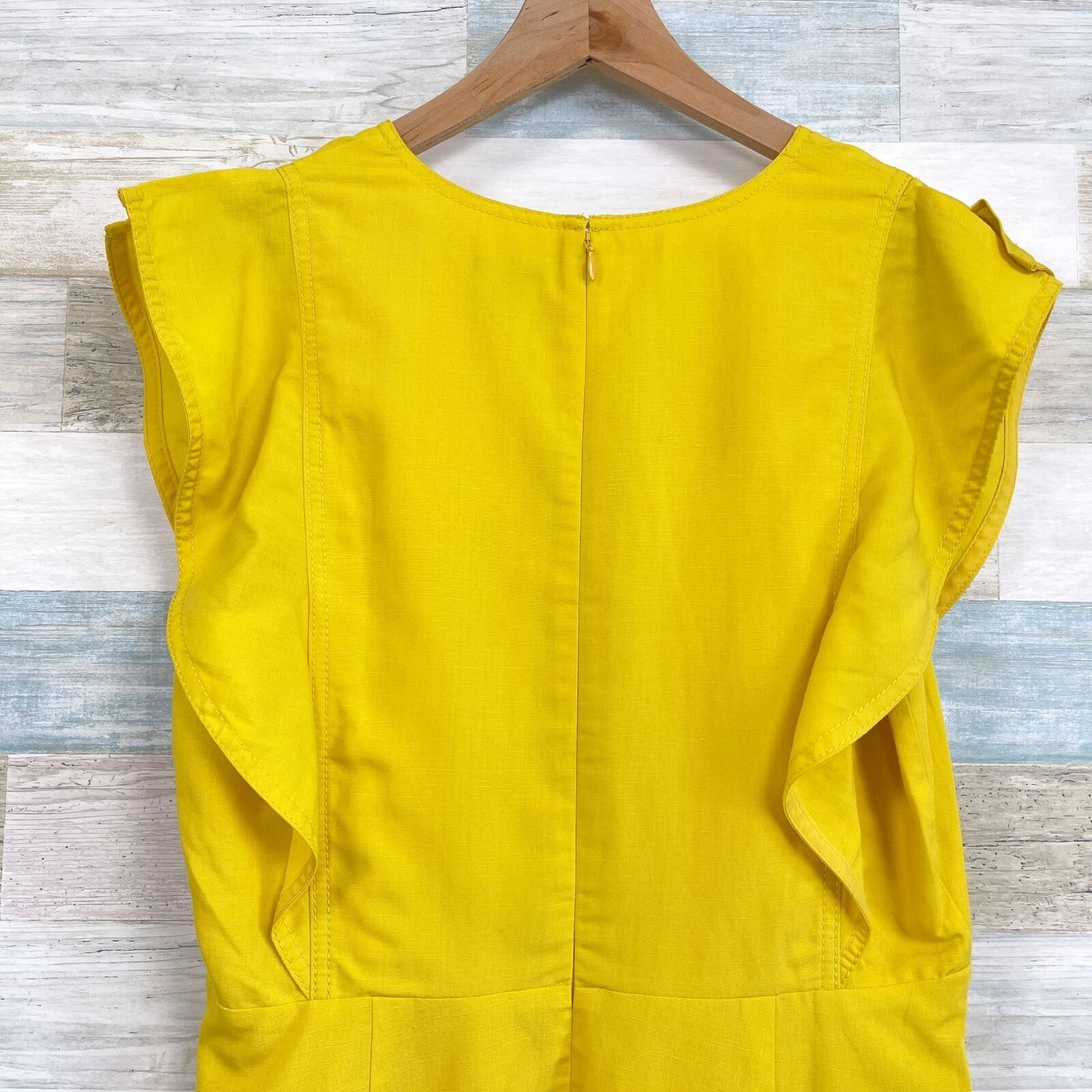 Ann Taylor Ann Taylor Ruffle Sleeve Midi Flare Dress Yellow Linen 8 Size M / US 6-8 / IT 42-44 - 4 Thumbnail