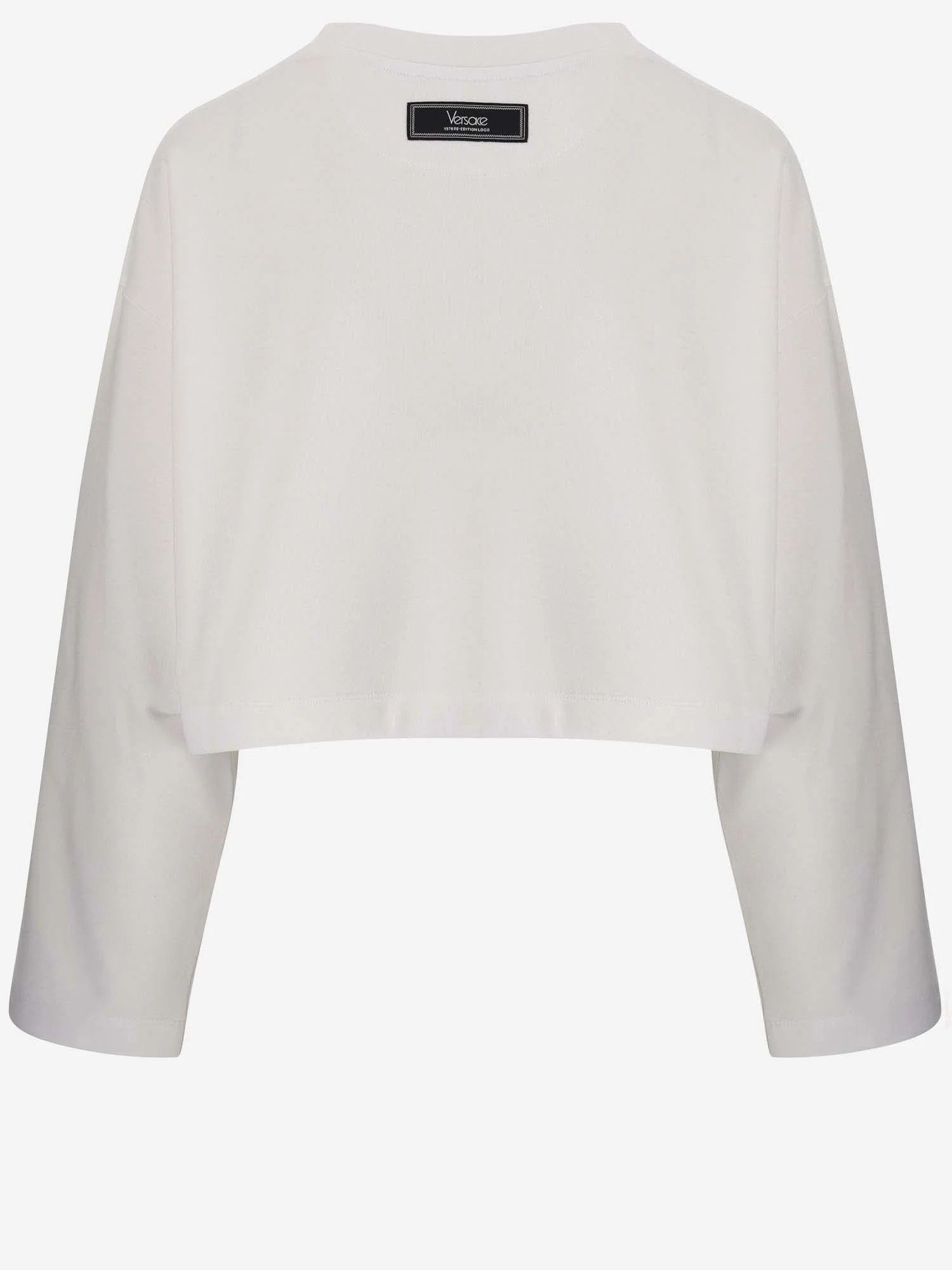 Versace o1s22i1n1024 Rhineston Cropped Sweatshirt in White Size M / US 6-8 / IT 42-44 - 2 Thumbnail
