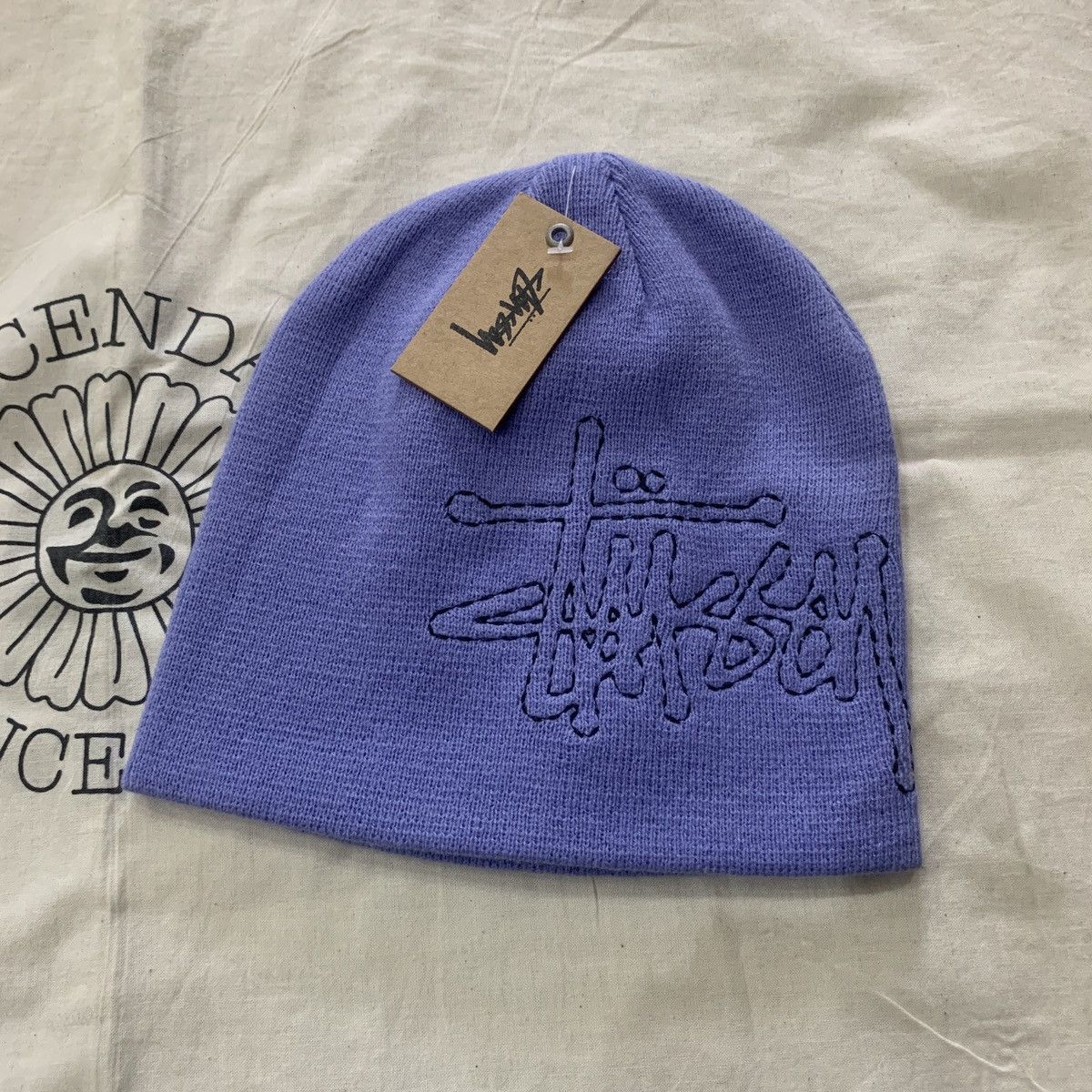 Stussy × Vintage Stussy Basic Logo Stitch Skullcap Beanie Tan Sand