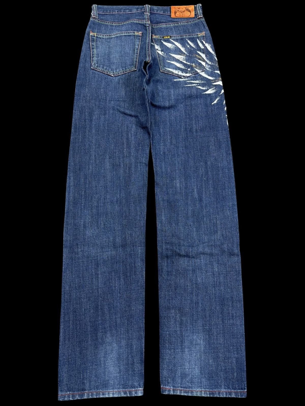 Japanese Brand 💥Artisanal💥Zen Clothing Flying Pheonix Mural Denim F706 Size US 27 - 2 Thumbnail