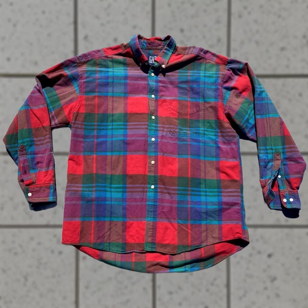 Gap VINTAGE GAP Flannel Shirt Mens M Plaid Long Sleeve Button-Up Collared USA Made Red 90s Grunge Size US M / EU 48-50 / 2 - 1 Thumbnail