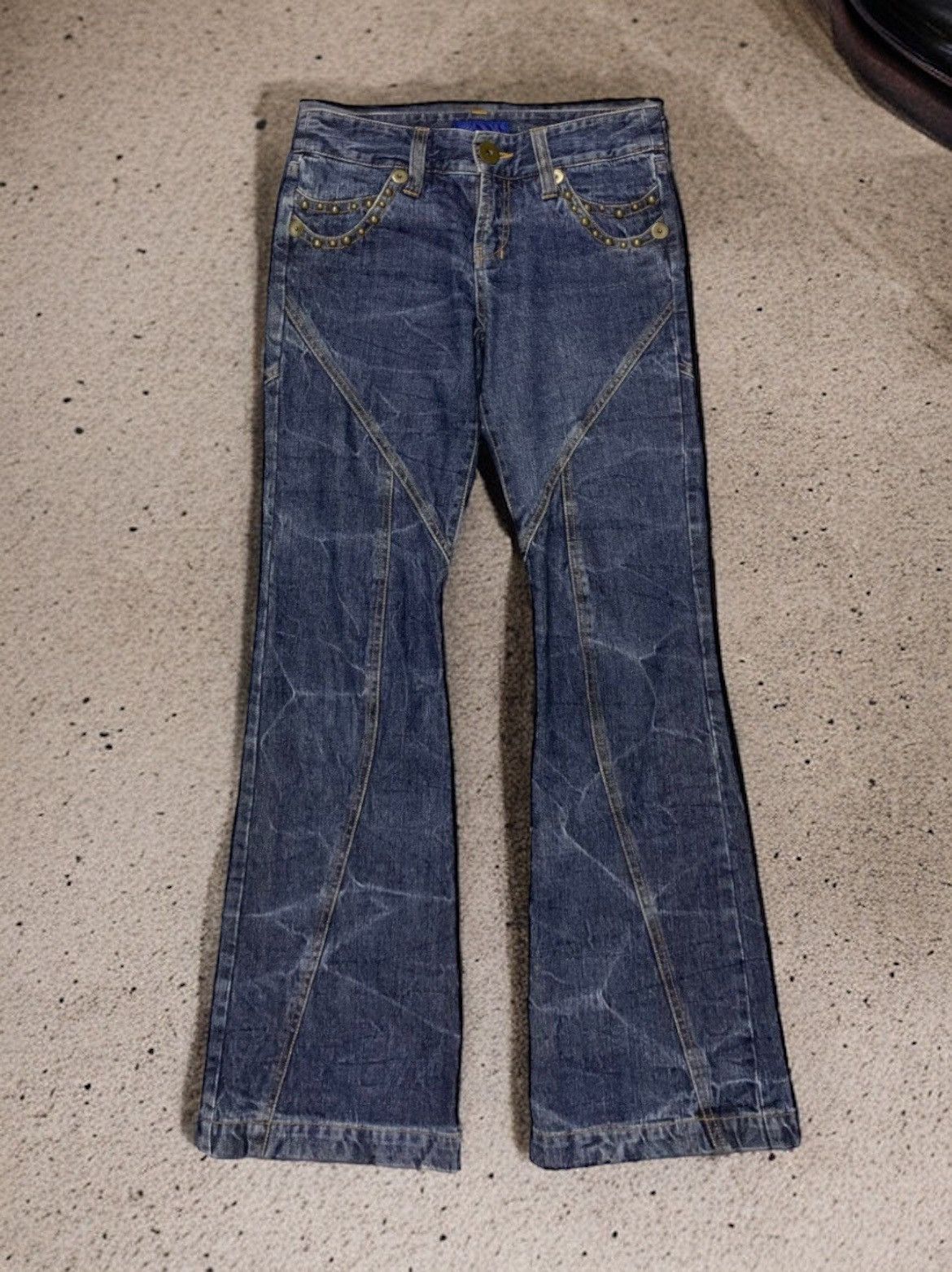 Azul Pure Japan Flared Geometrical Studded Craft Denim Pants