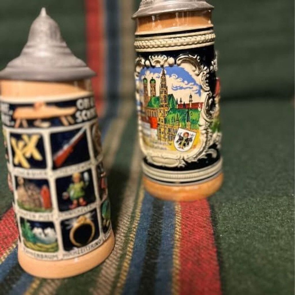 The Unbranded Brand 2 Large 20th Century German Ceramic Beer SteinwithPewter Lid Size ONE SIZE - 1 Thumbnail