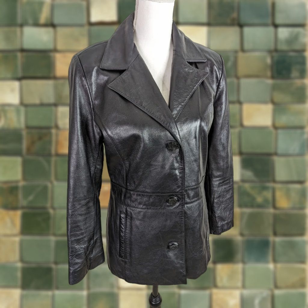 Wilson VINTAGE Wilson Y2K Black Moto Bomber Leather Jacket Coat Womens M" Size M / US 6-8 / IT 42-44 - 1 Thumbnail