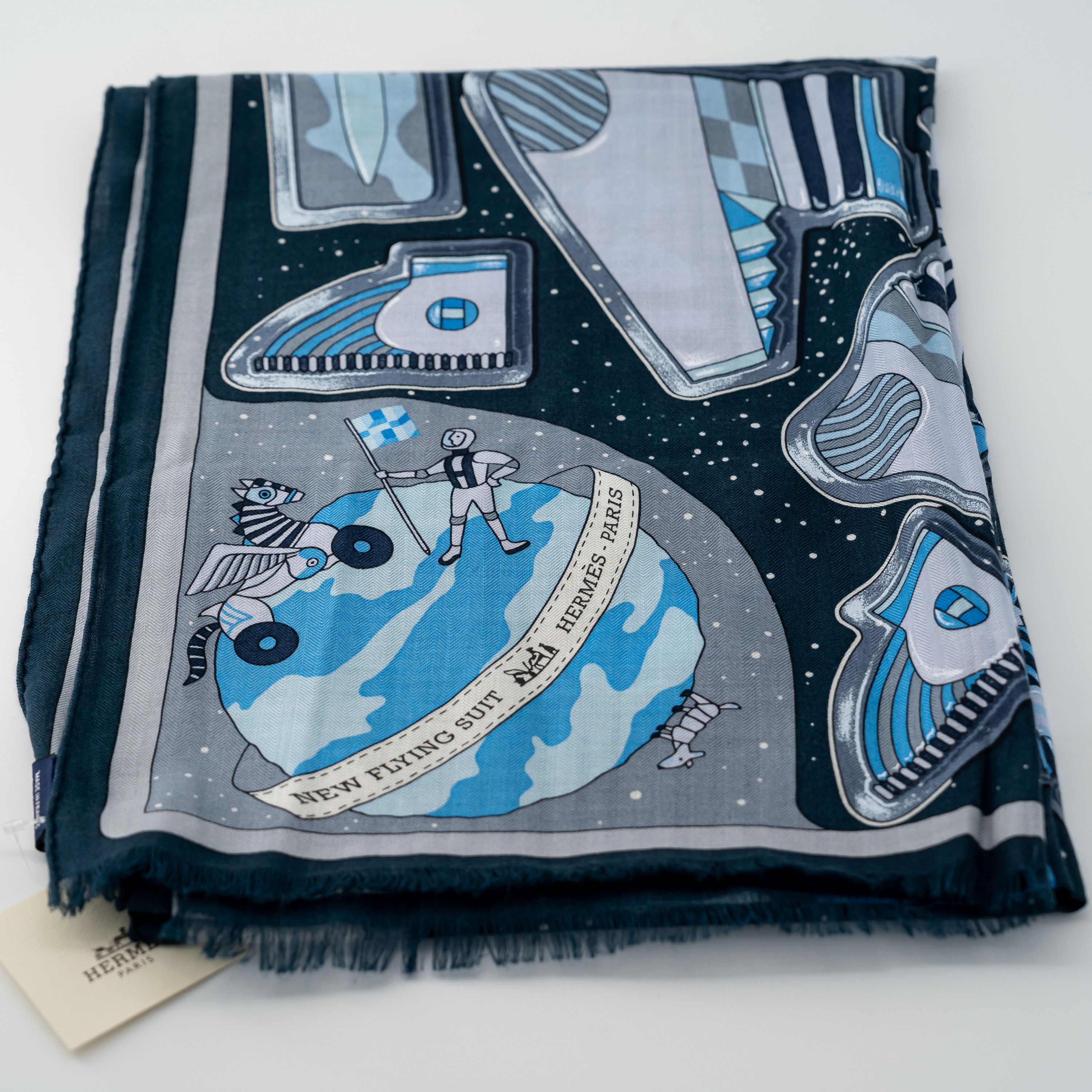 Hermes Hermes COSMIC HORSE SET scarf 63x180CM Cashmere Silk Blue Size ONE SIZE - 1 Thumbnail