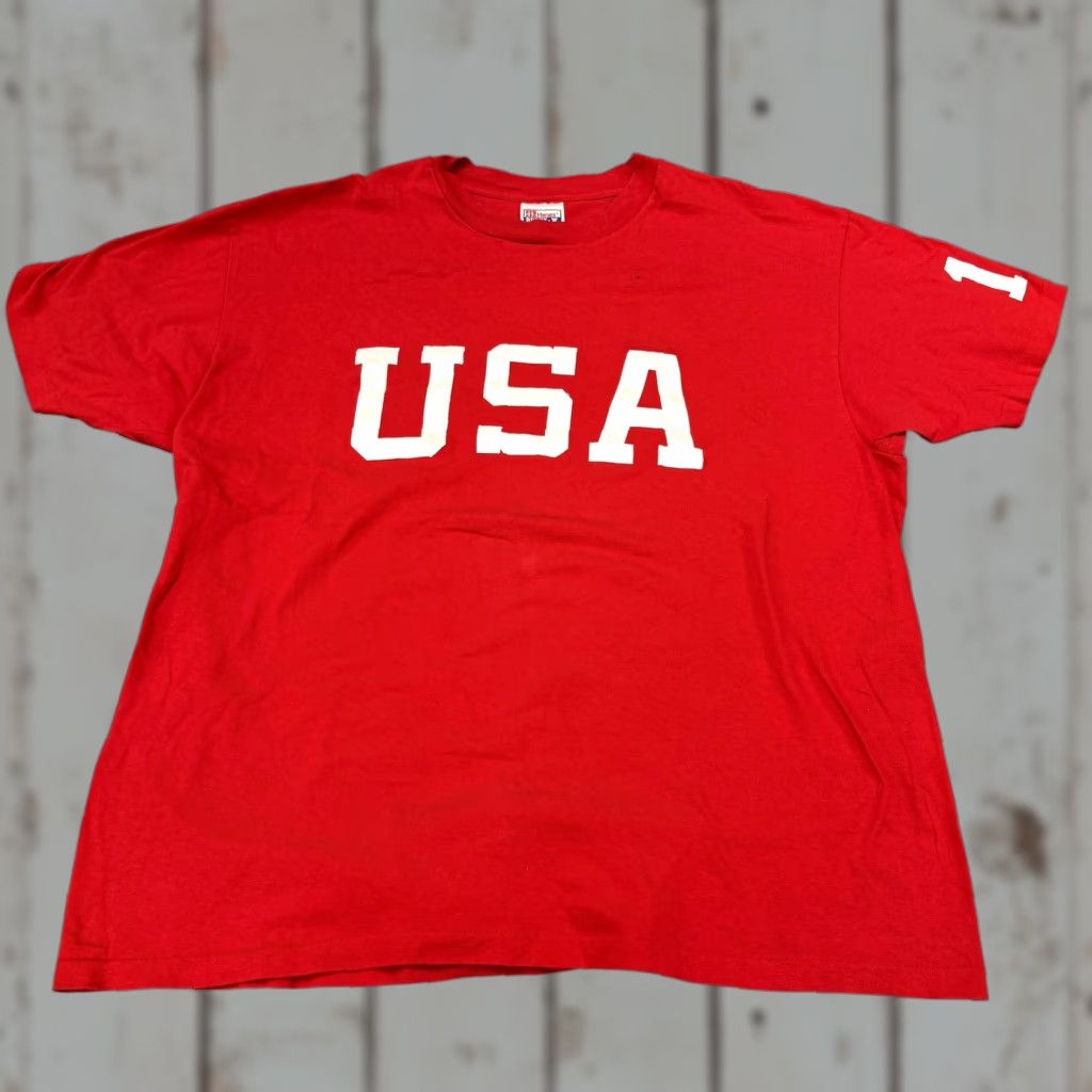Hanes VINTAGE USA Shirt Mens XL Red Hanes Beefy-T 12 Sleeve Applique Graphic Patriotic Tee Size US XL / EU 56 / 4 - 1 Thumbnail