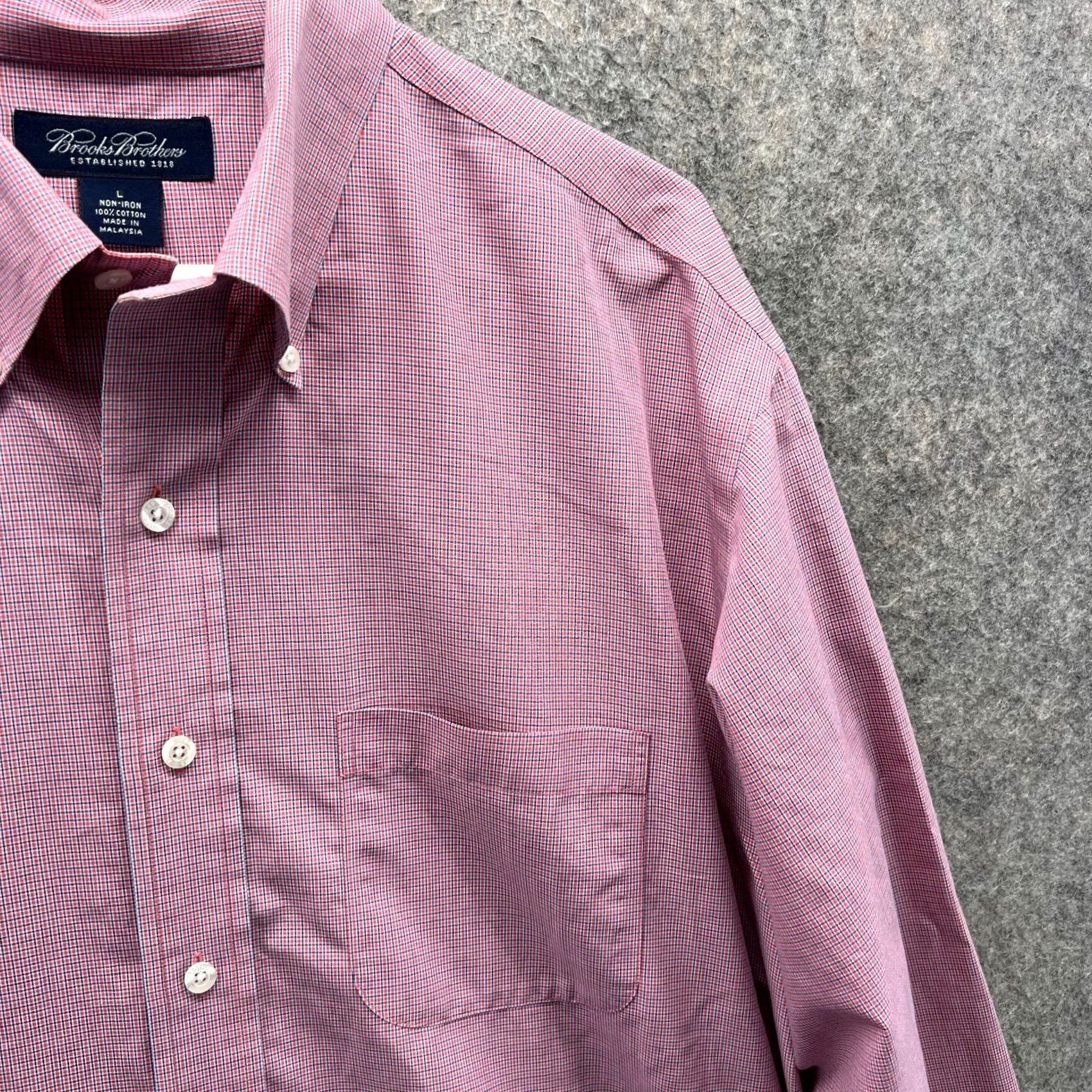 Brooks Brothers VINTAGE Brooks Brothers Dress Shirt Mens Large Red Button Up Plaid Cotton Non Iron VTG Size 42R - 7 Thumbnail
