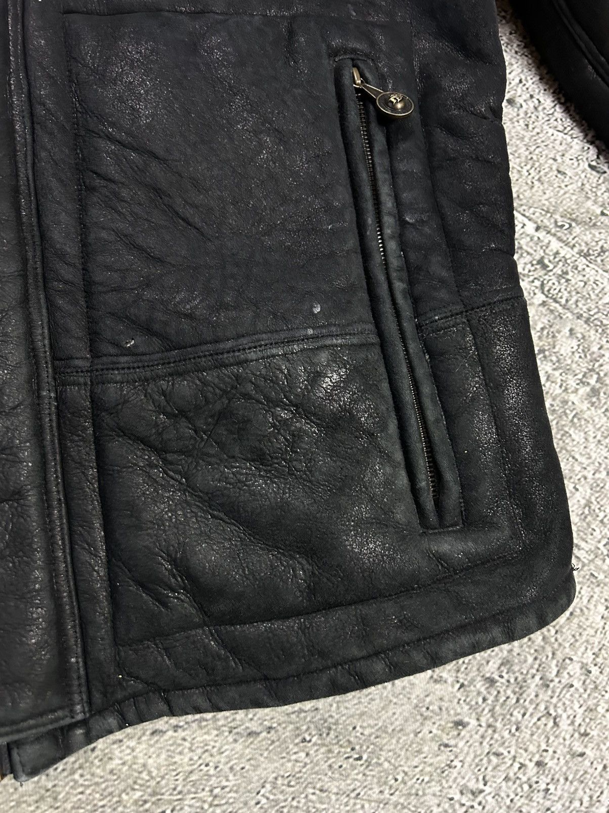 Marc Buchanan Pelle Pelle leather jacket sherpa fur black big logo 90s Size US XL / EU 56 / 4 - 4 Thumbnail