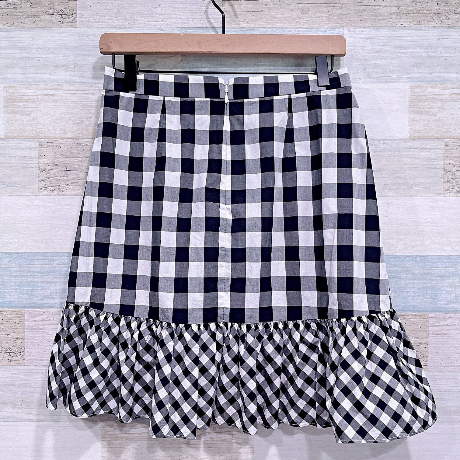 J.Crew J CREW Ruffle Wrap Gingham Mini Skirt Black White Cotton 0 Size 25" / US 0 / IT 36 - 3 Thumbnail