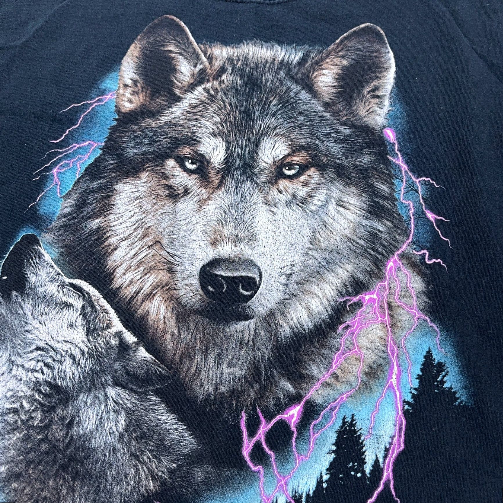 Gildan VINTAGE Gildan T-Shirt Men 3XL Black Nature Graphic Print Short Sleeve Crew Neck 80s Hipster Retro Skull Motorbike Wolf Thunder Lightning Y2K Size US XXL / EU 58 / 5 - 6 Thumbnail