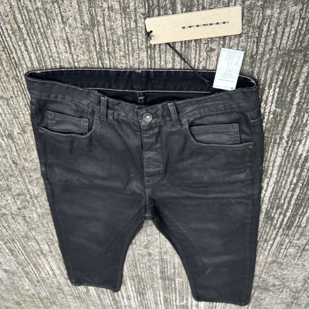 Rick Owens Drkshdw Rick Owens DRKSHDW Detroit Black Wax Cropped Cut Jeans Size US 31 - 3 Thumbnail