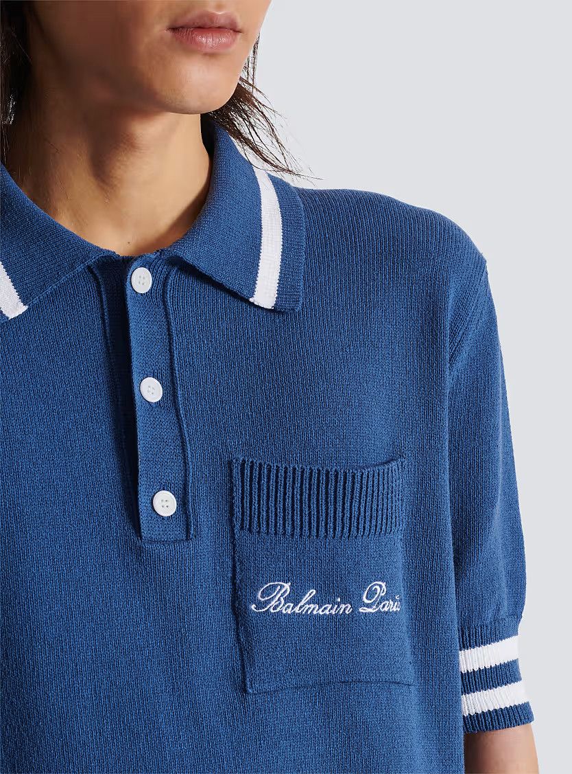 Balmain o1s1wg110126 Cotton Linen Polo Shirt in Navy Blue Size US L / EU 52-54 / 3 - 8 Thumbnail