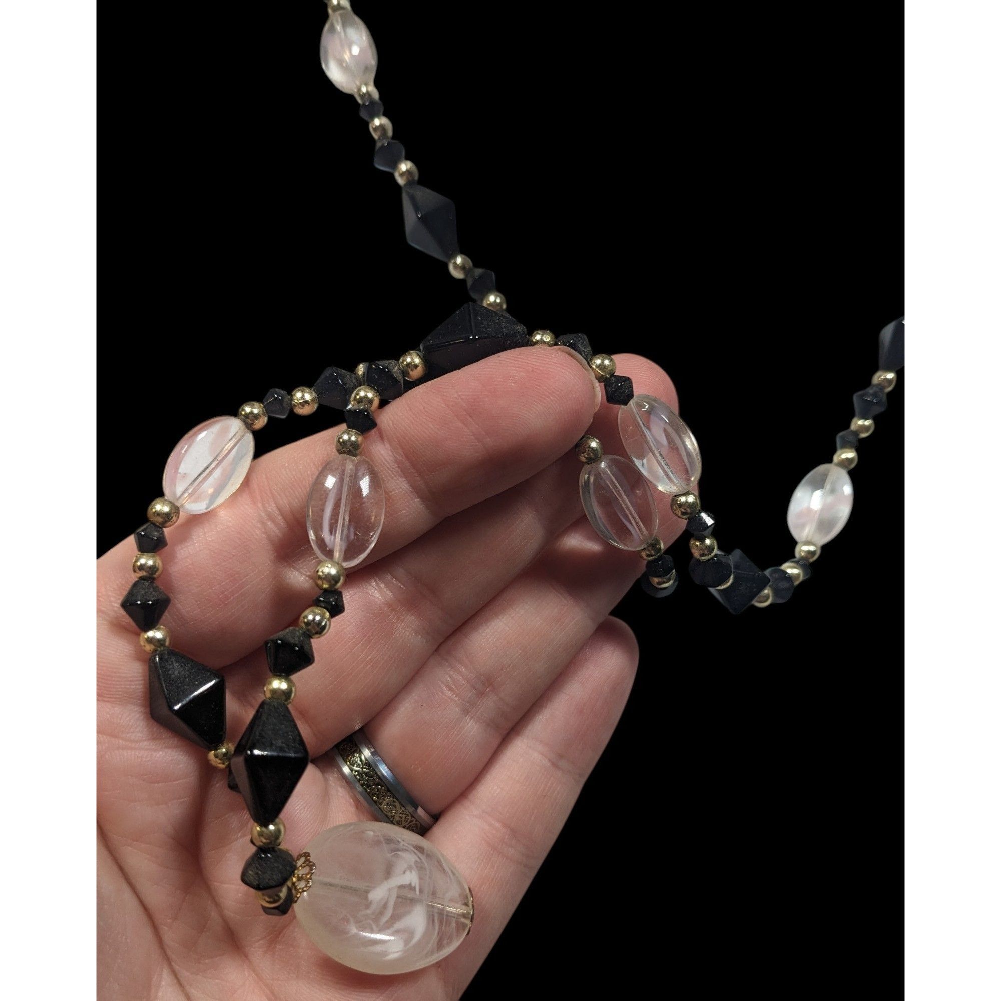 Other Black And Clear Glass Beaded Necklace With Milky Acrylic Pen Size ONE SIZE - 6 Thumbnail