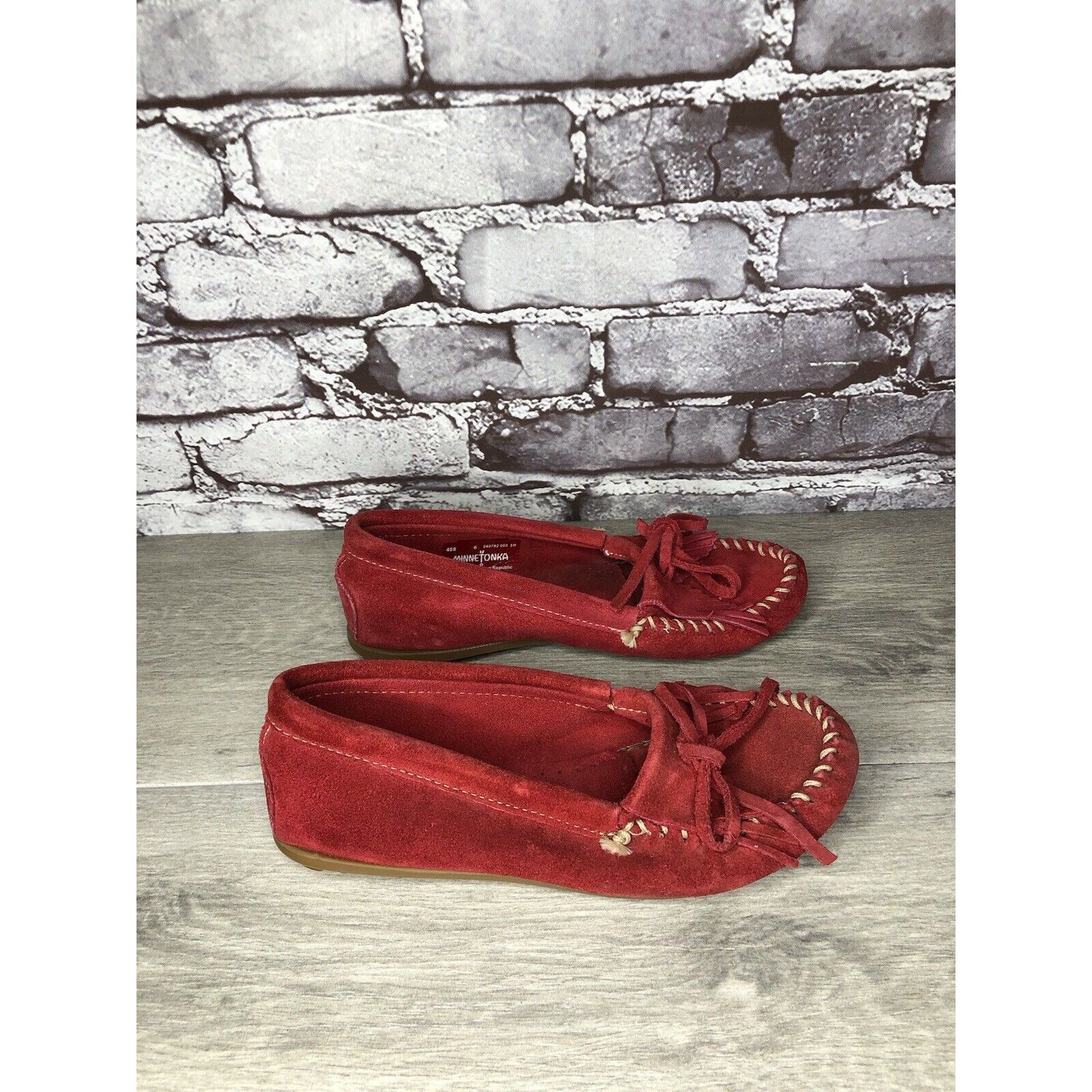 Minnetonka Minnetonka Red Suede Kiltie Fringe Bow Moccasins Shoes Women Size US 6 / IT 36 - 20 Thumbnail