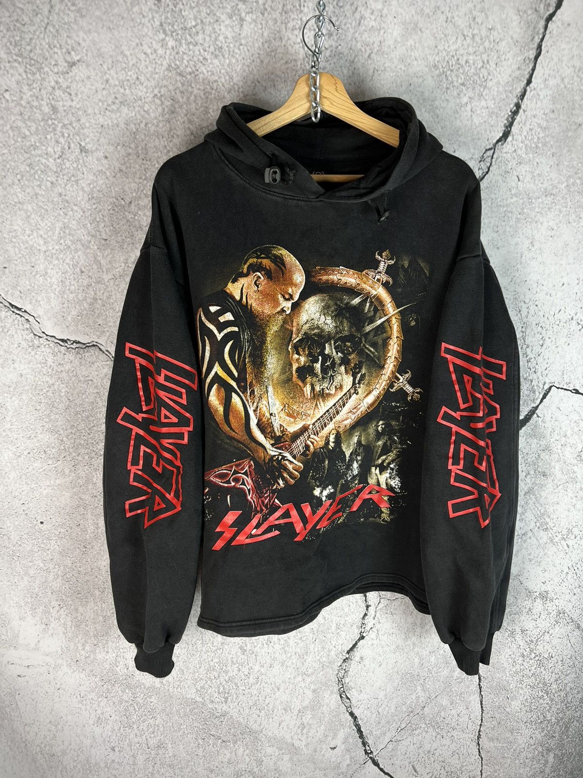Hanes HANES SLAYER Skull Pattern Band T-shirt, Men's L size cotton black type Vintage Second Hand