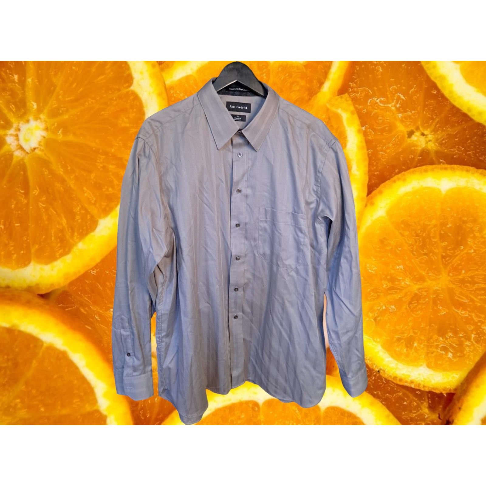 Paul Fredrick Paul Frederick CLassic Fit Gray Striped Button Up Shirt Size Size US XL / EU 56 / 4 - 1 Thumbnail