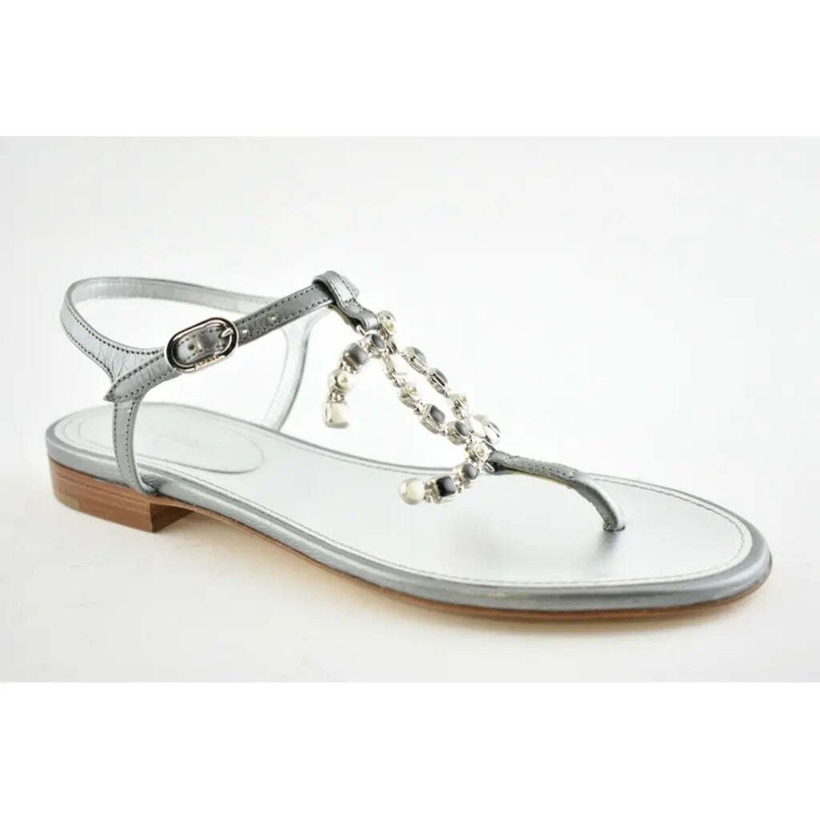 Chanel Chanel 19P Silver Metallized Lambskin CC Logo Mule Slide Size US 6 / IT 36 - 4 Thumbnail