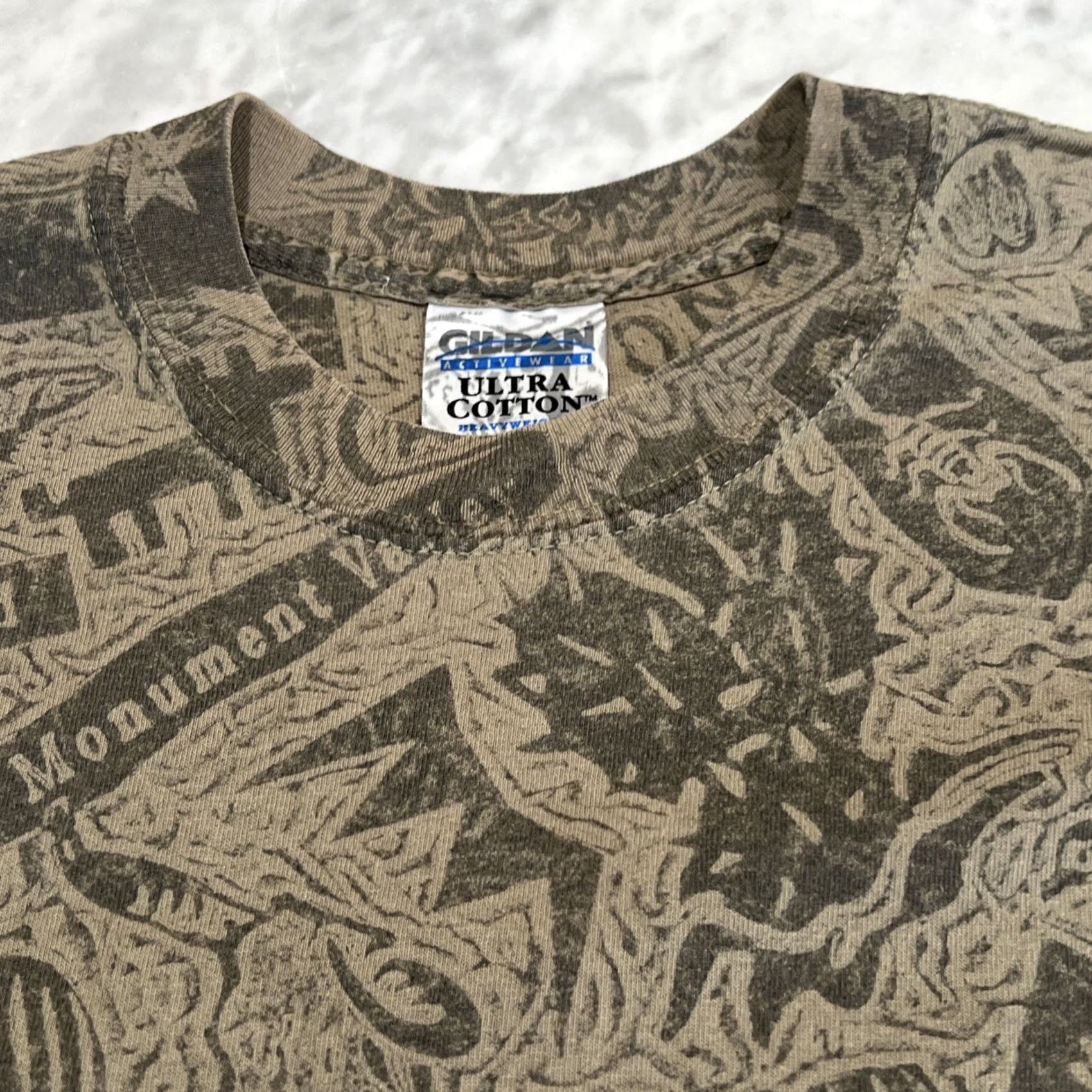 Gildan VINTAGE Arizona Geography T Shirt Large Allover Print Grand Canyon Tombstone Southwestern Green 1990s Gildan Cotton Short Sleeve Mens/Large Size US L / EU 52-54 / 3 - 4 Thumbnail