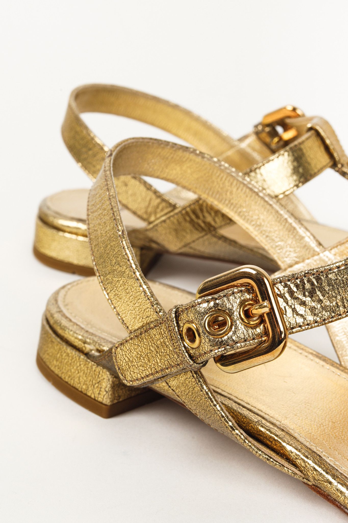 Prada Prada Gold Metallic Studded Flat Sandals Size US 9 / IT 39 - 9 Thumbnail