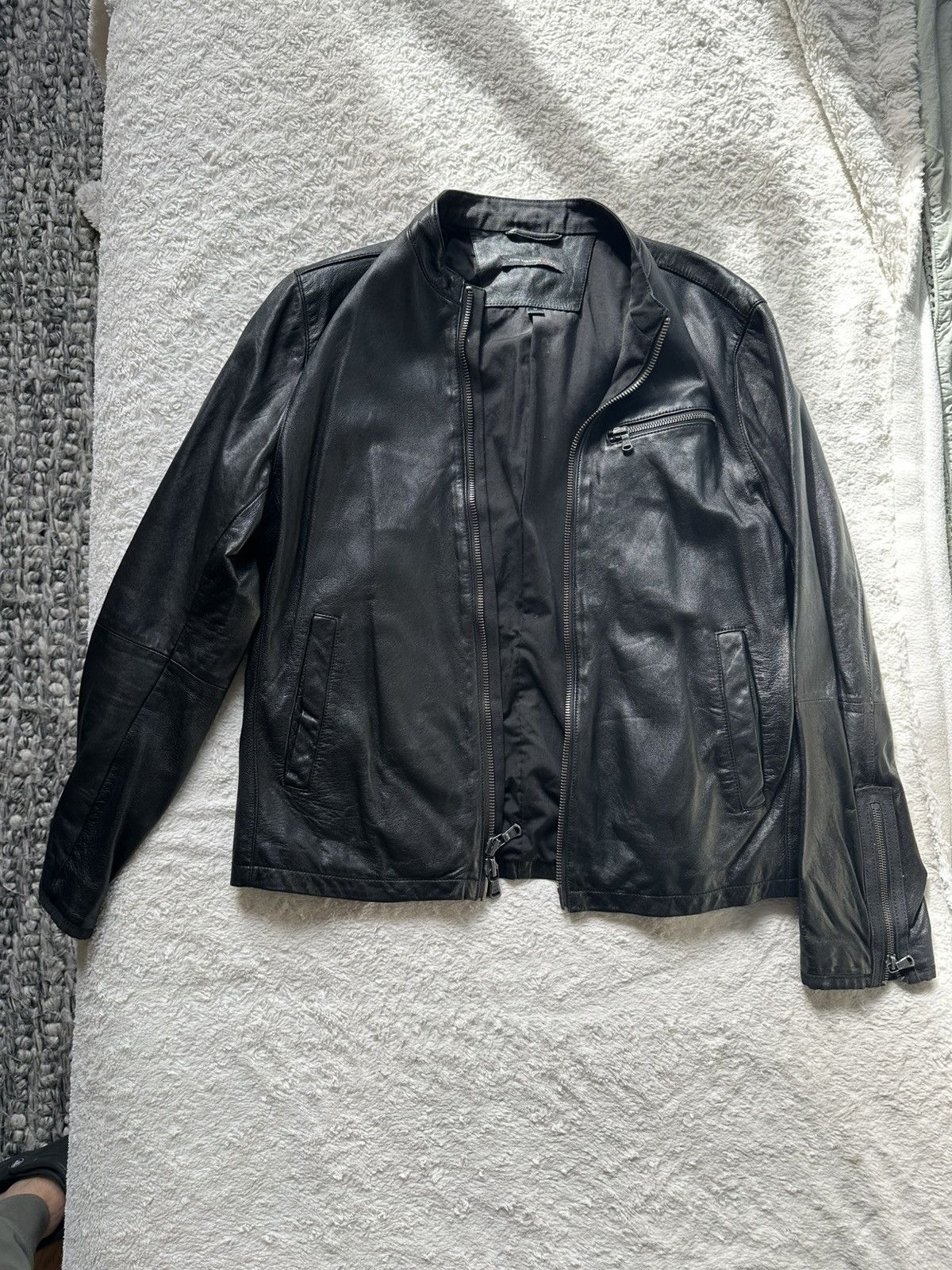 John Varvatos John Varvatos USA | Black Leather Cafe Racer Moto Jacket Size US M / EU 48-50 / 2 - 1 Thumbnail