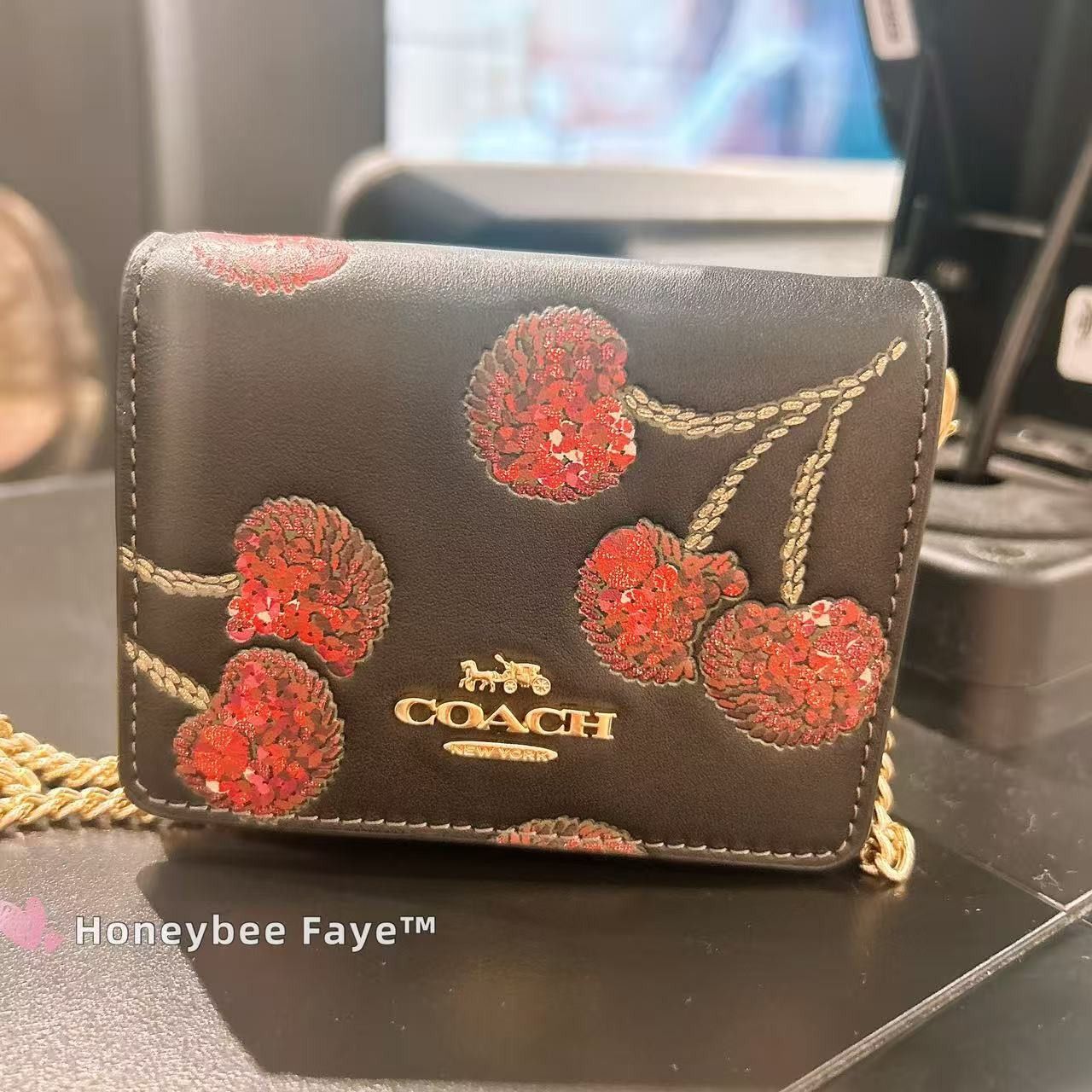 Coach NWT Coach CDE98 Mini Wallet On A Chain With Cherry Print Size ONE SIZE - 2 Thumbnail