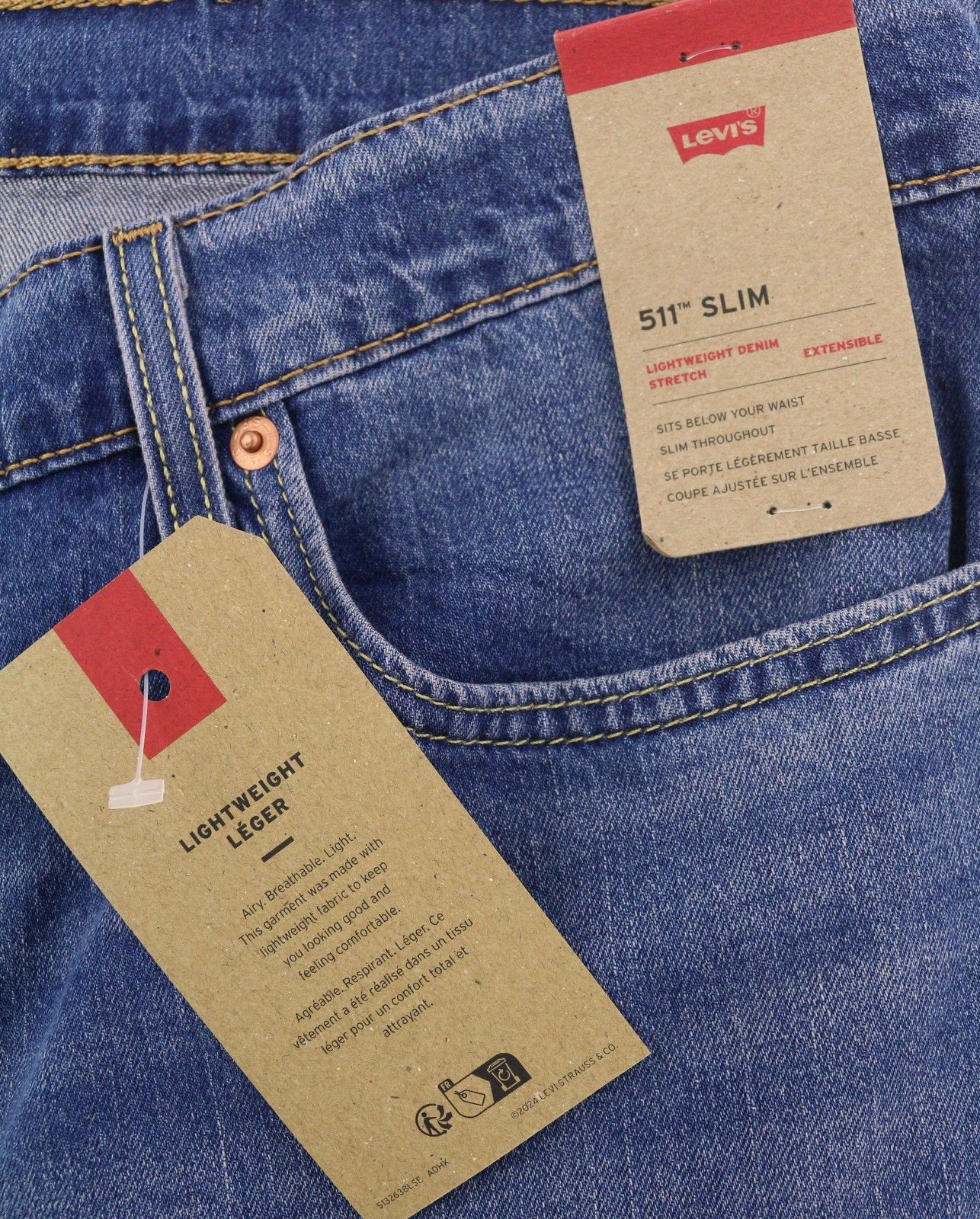 Levi's 511 W40/L32 Blue Faded Lightweight Stretch Jeans 87073 Size US 40 / EU 56 - 6 Thumbnail