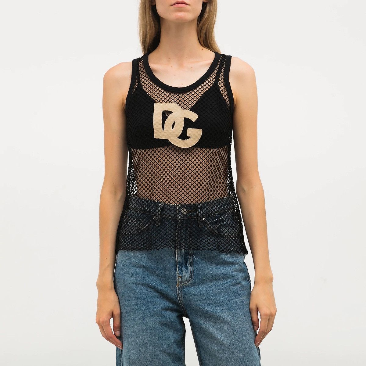 Dolce & Gabbana Dolce Gabbana Mesh Tank Top Leather Logo & Back Spellout Size S / US 4 / IT 40 - 1 Thumbnail