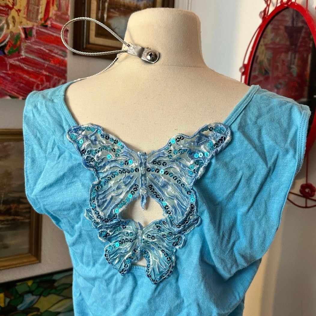 Other no brand butterfly lace blue tank top Size XL / US 12-14 / IT 48-50 - 3 Thumbnail