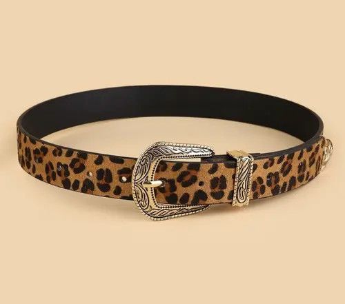 Leather Leopard Color PU Leather Belt Size ONE SIZE - 2 Thumbnail