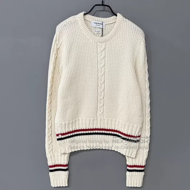 Thom Browne Thom Browne White Striped Crewneck Knit Sweater Size US L / EU 52-54 / 3 - 1 Thumbnail
