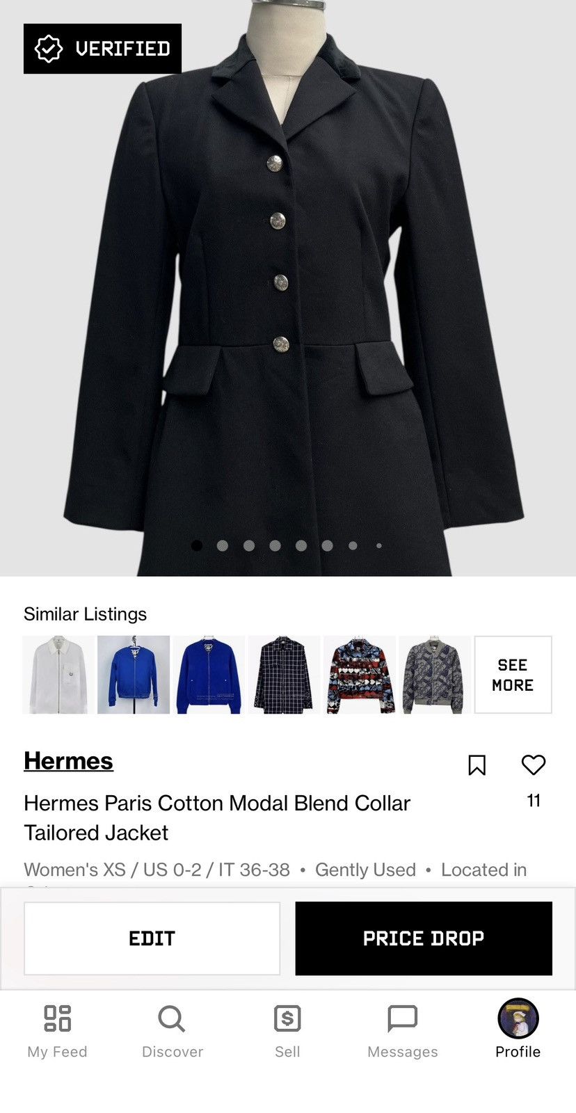 Hermes Hermes Paris Cotton Modal Blend Collar Tailored Jacket Size XS / US 0-2 / IT 36-38 - 16 Thumbnail